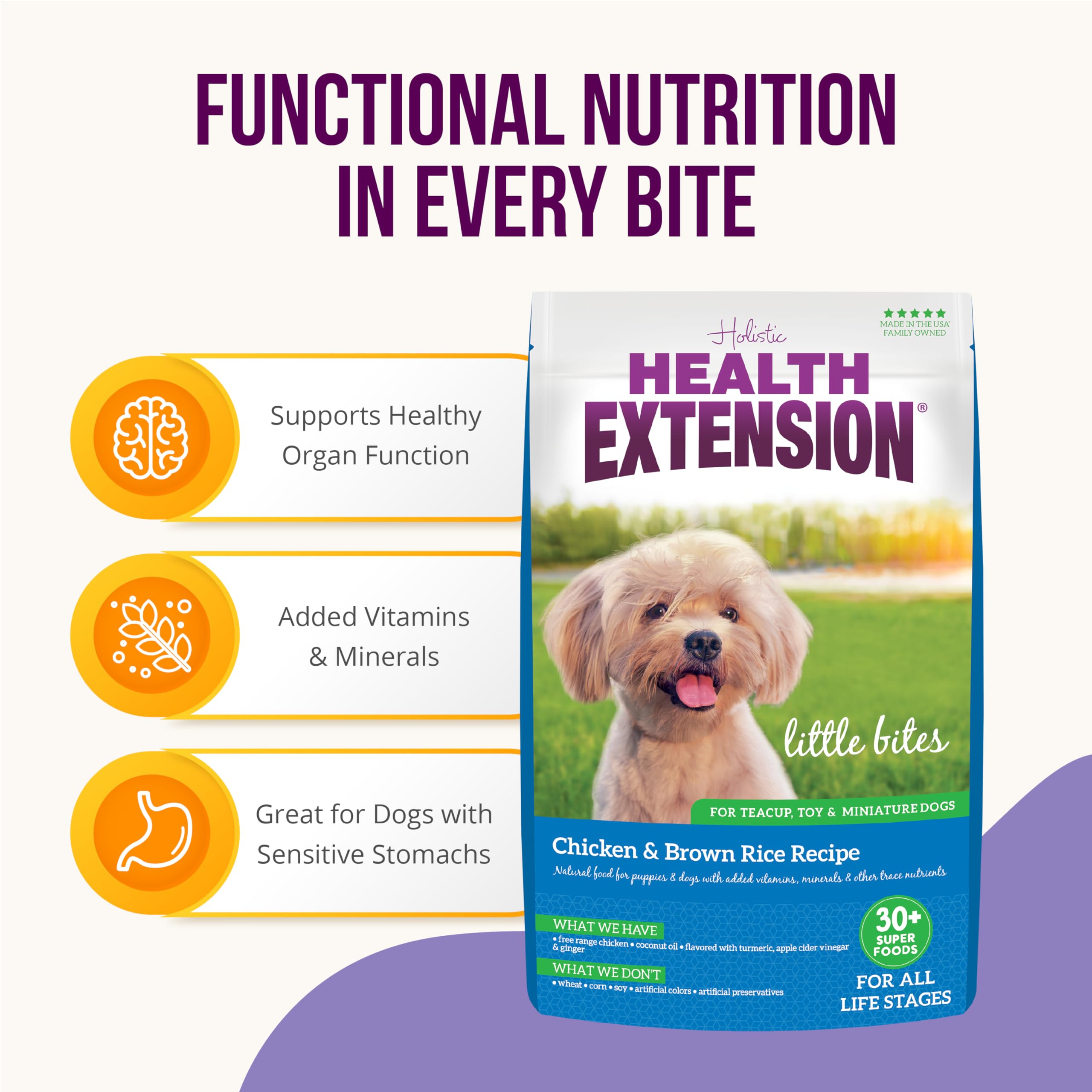 Health Extension Little Bites arroz integral como ingrediente principal para energía suave