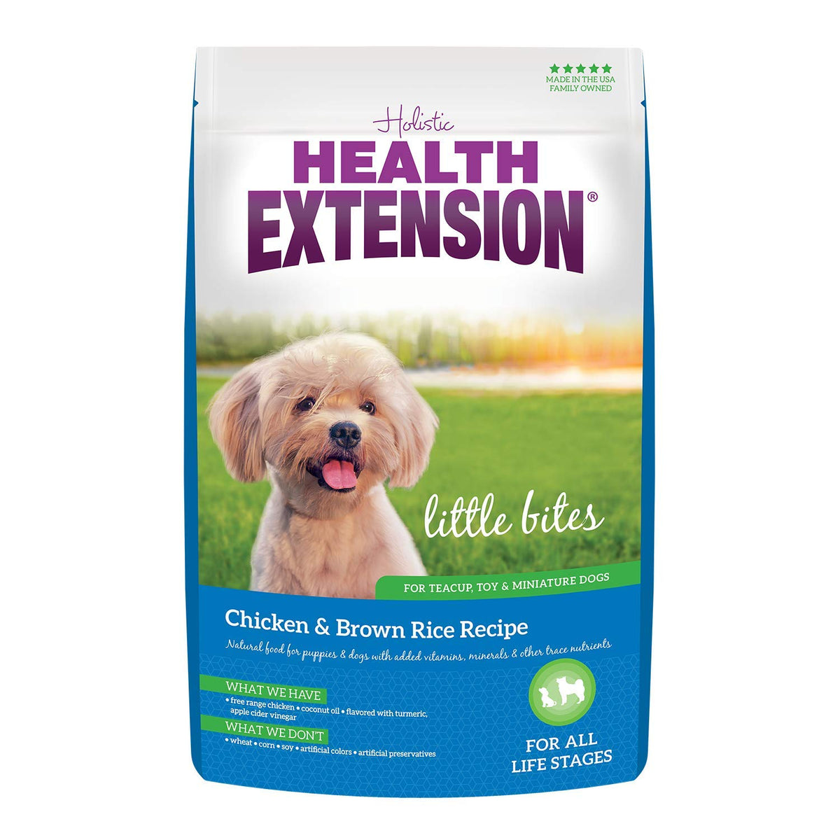 Health Extension Little Bites croqueta pequeña para perros; apoyo digestivo suave.
