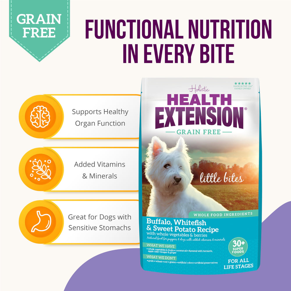 Health Extension Omega-3 para piel suave y pelaje brillante en perros mini.