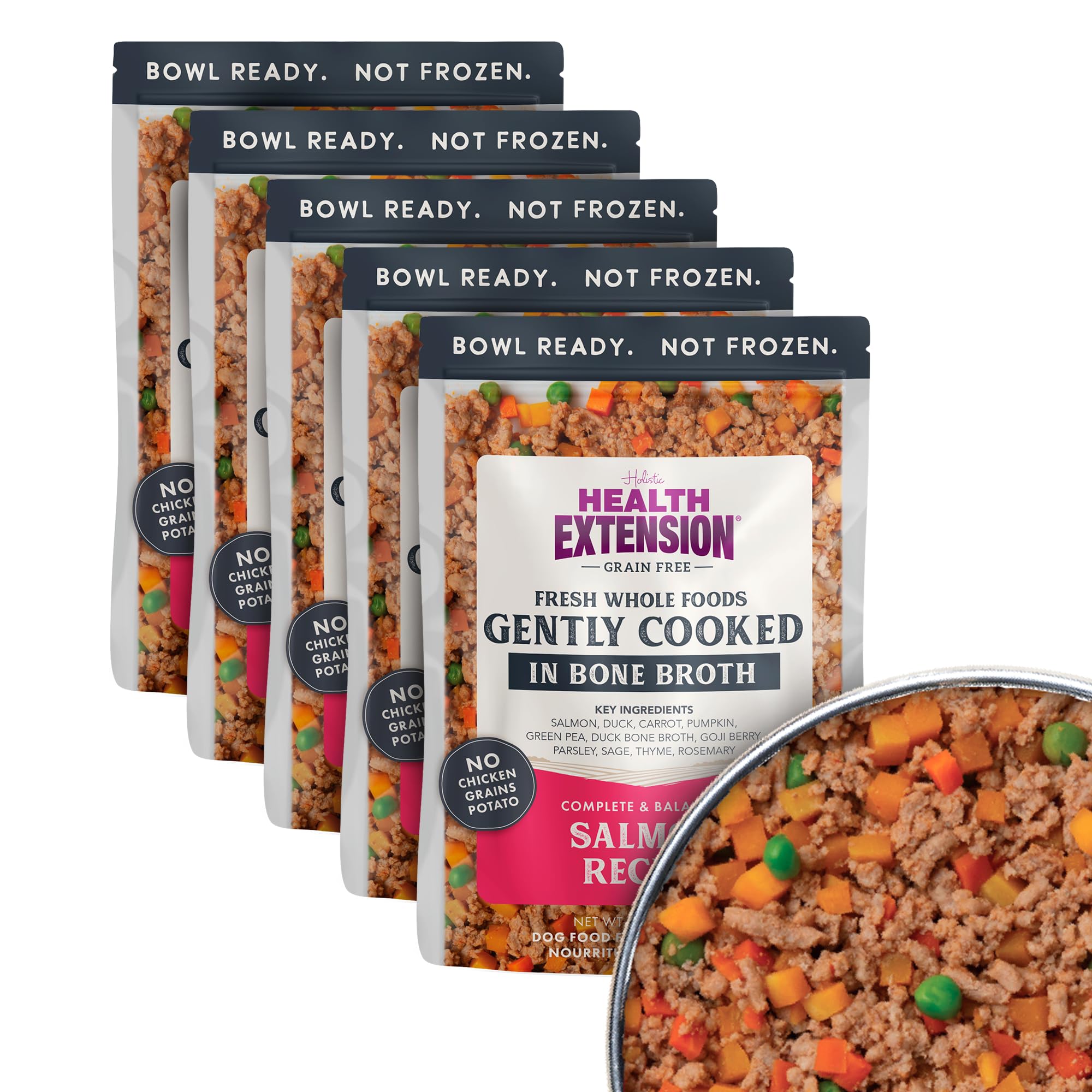 Health Extension salmón cocido suave, servido en plato para perros, listo para comer