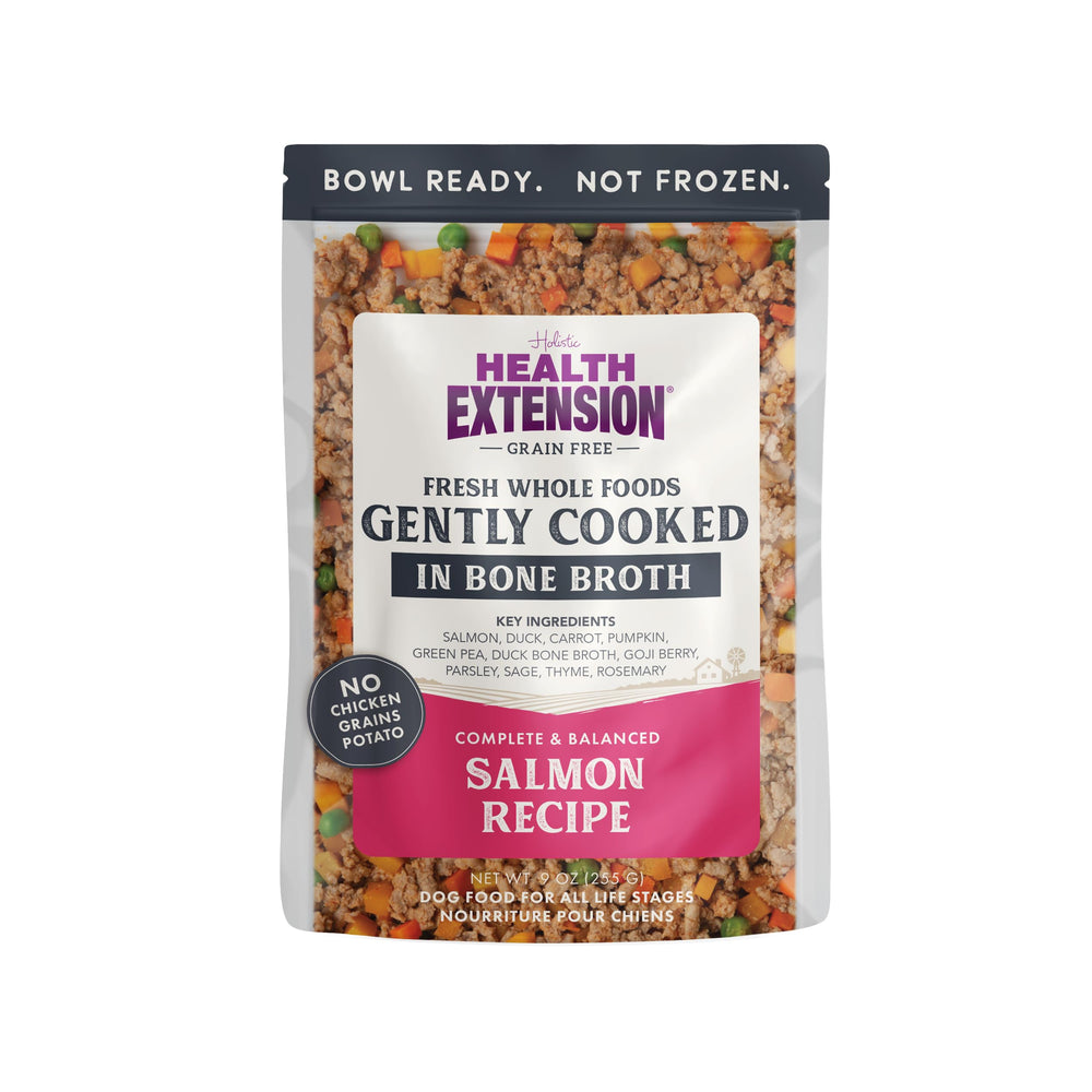 Health Extension Salmón cocido suavemente, plato listo para perros, sabor casero.