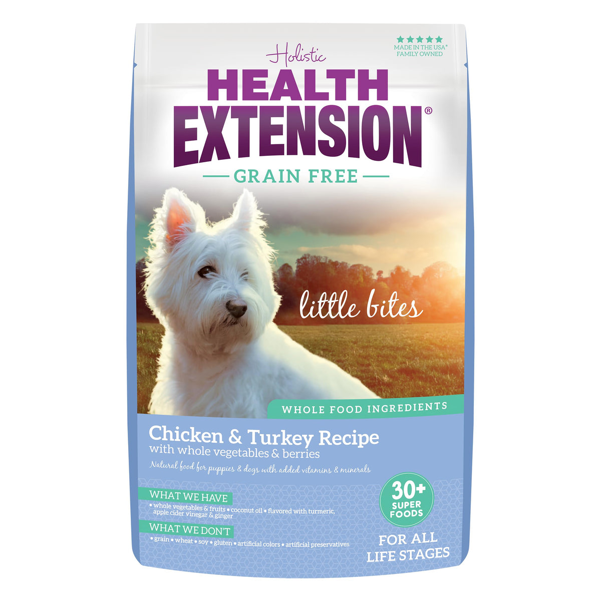 Health Extension: bocado pequeño sin granos de pollo y pavo para perros miniatura.