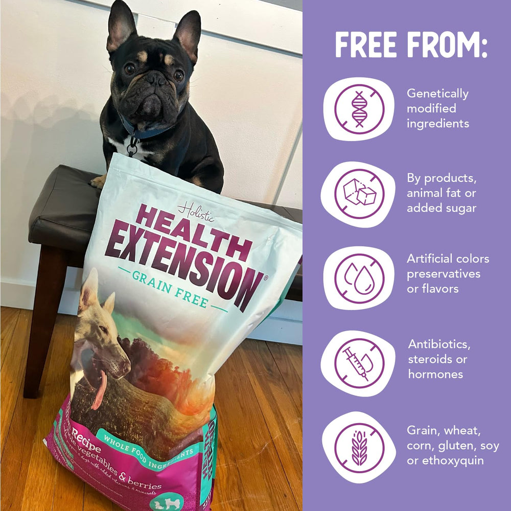 Health Extension Sin Rellenos Colorantes Preservantes: fórmula limpia para perros sensibles.