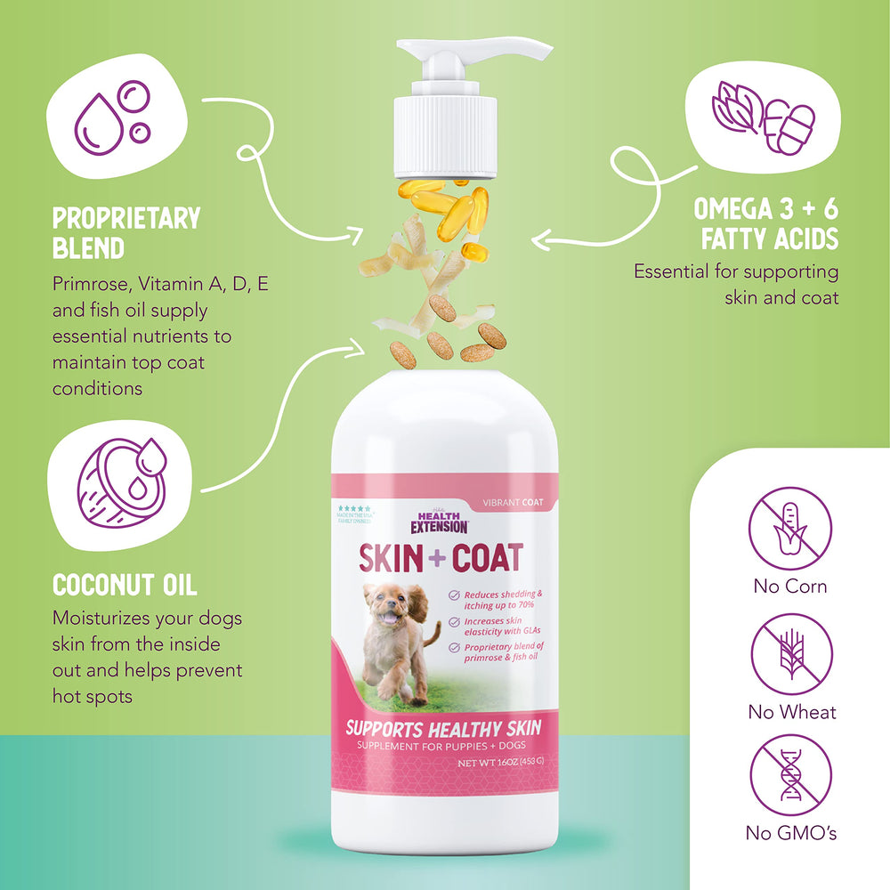 Health Extension Skin & Coat: dosis diaria fácil para cachorros y adultos.