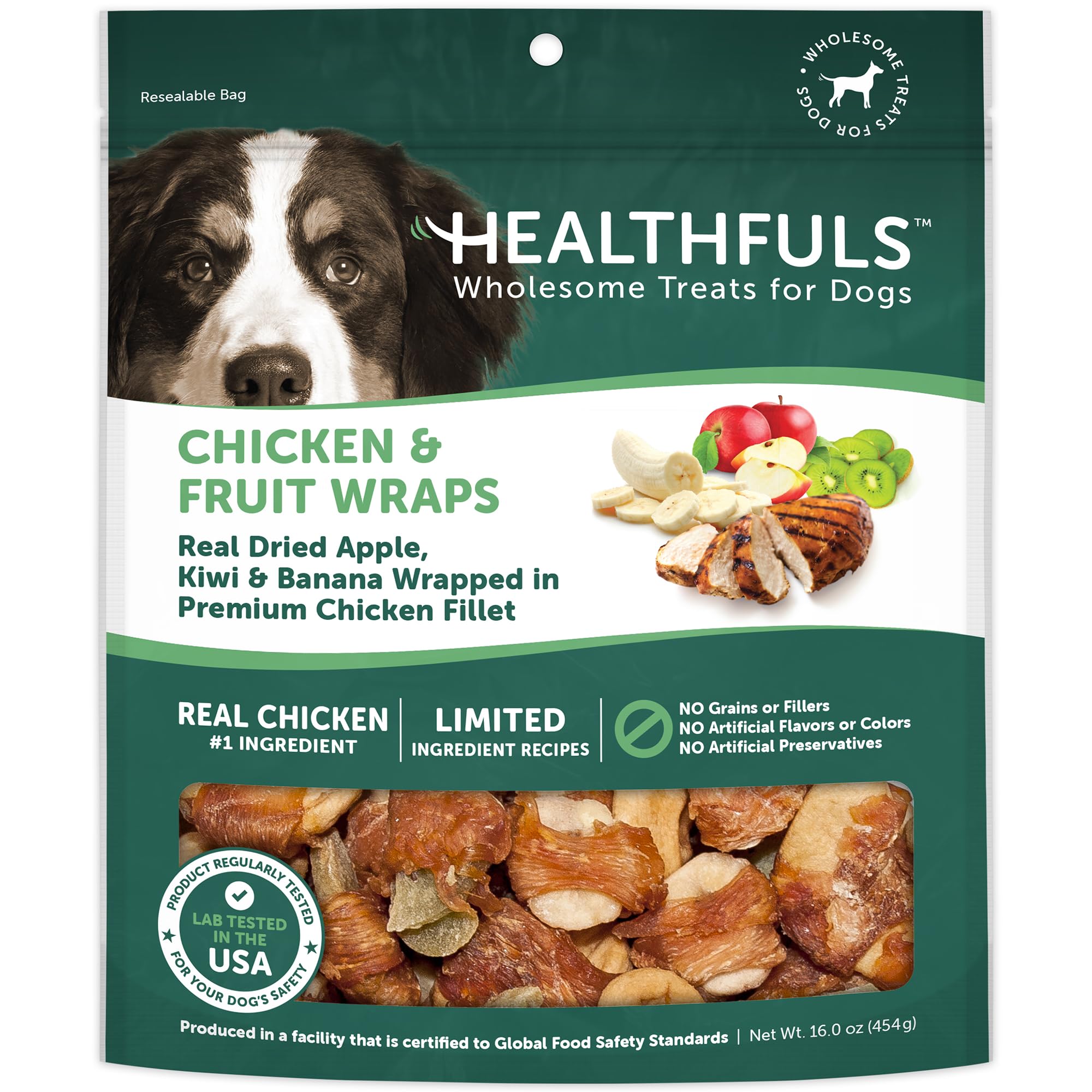 Healthfuls pollo envuelto en fruta, snack natural para entrenar y premiar a tu perro.