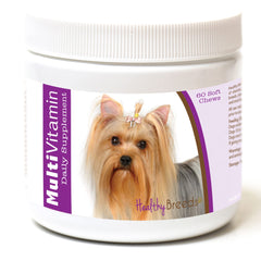 Healthy Breeds Yorkshire Terrier Multivitamínicos Gomitas Suaves, caja frontal, apoyo diario para la salud.