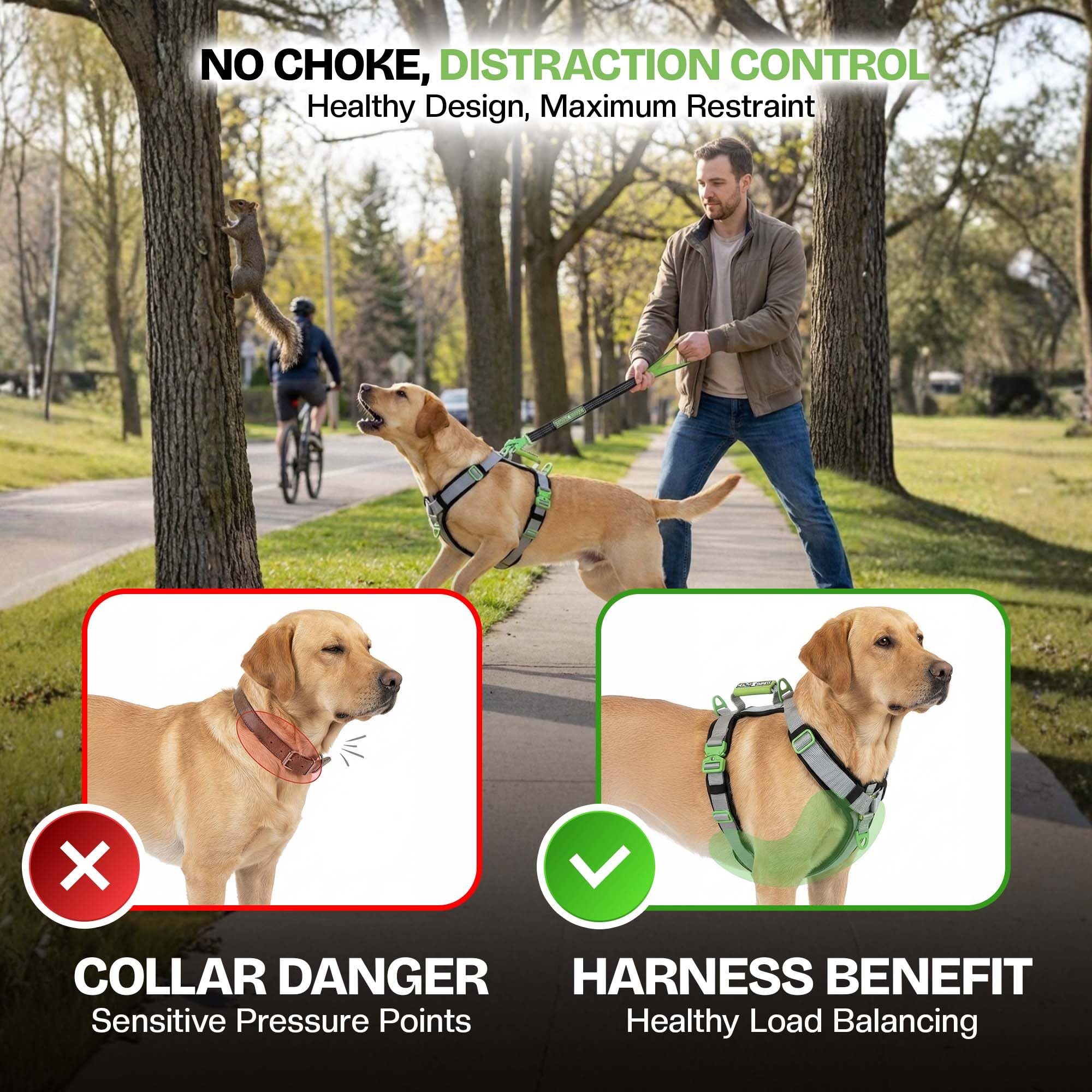 Arnés Healthy Harness vista lateral, distribución de carga para mayor control.