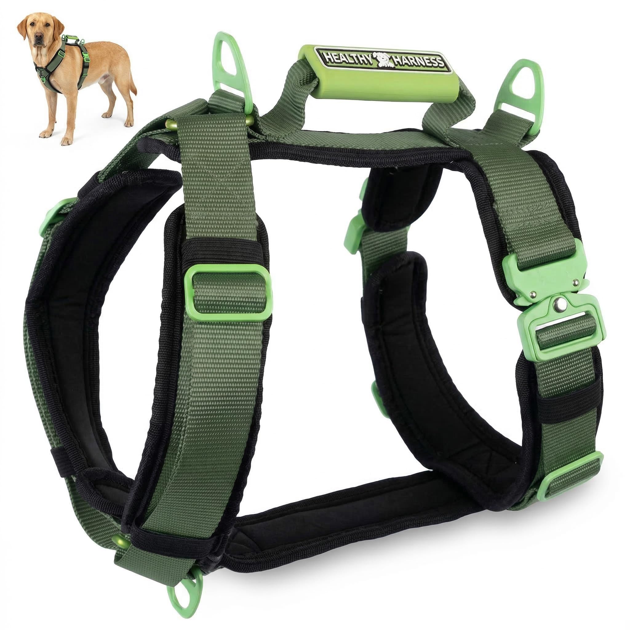 Arnés Healthy Harness vista frontal, cómodo para paseos diarios sin tirones.