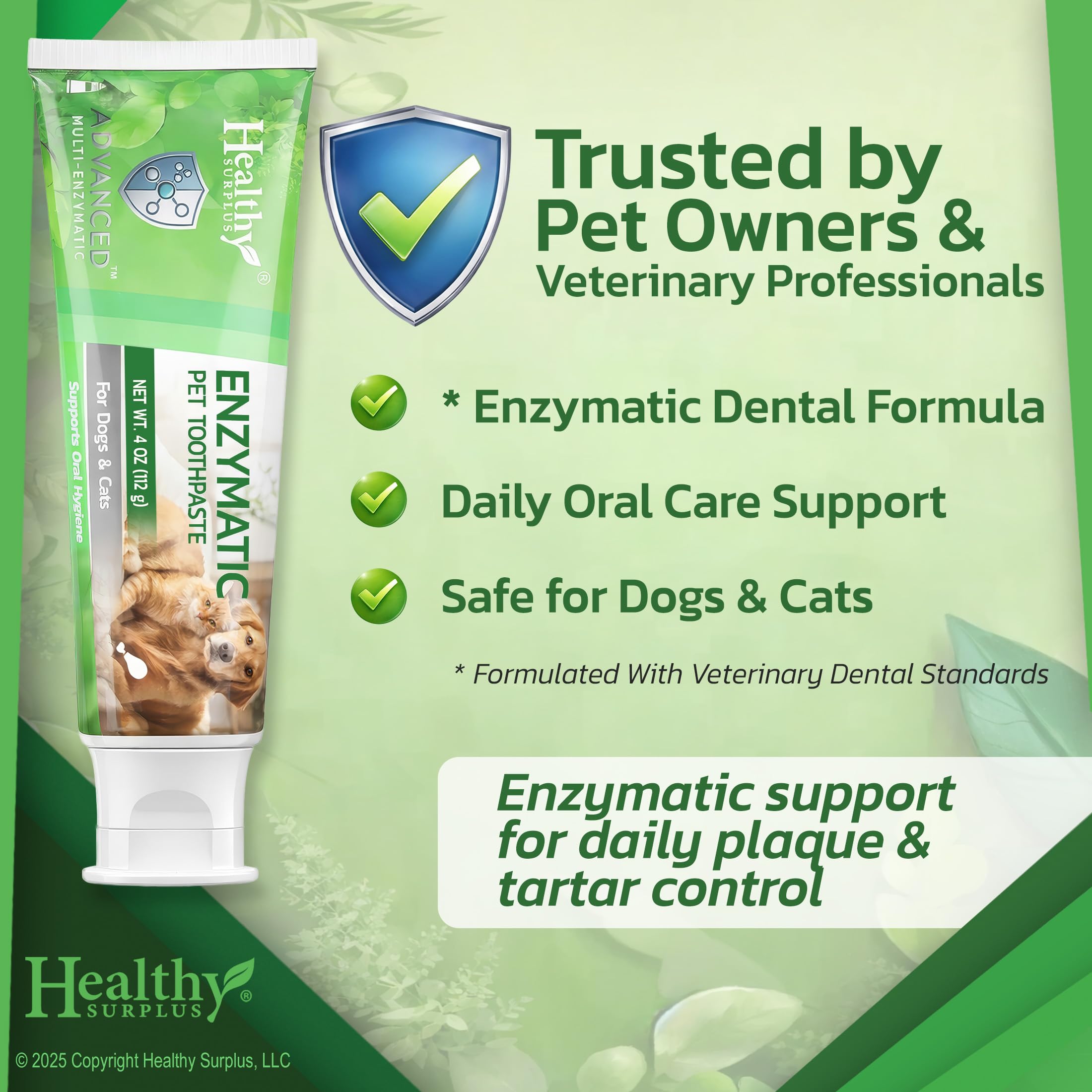 Tubo de pasta dental enzimática Healthy Surplus de 4 oz para mascotas.
