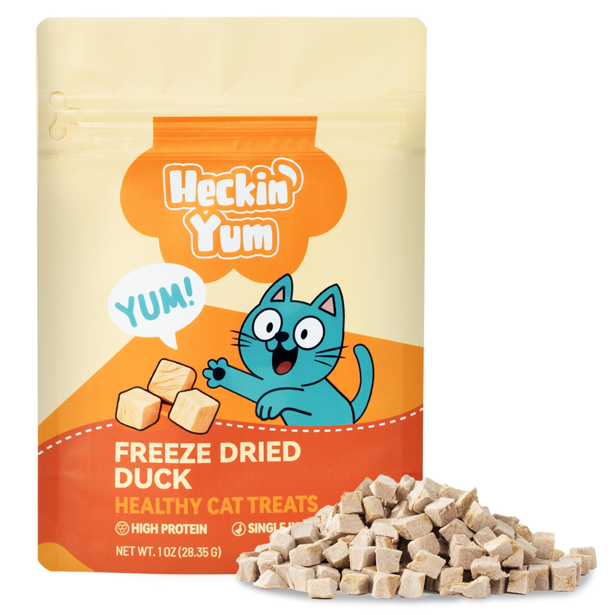 Heckin Yum bocados de pato deshidratados: snack sabroso y proteico para premiar a tu mascota.