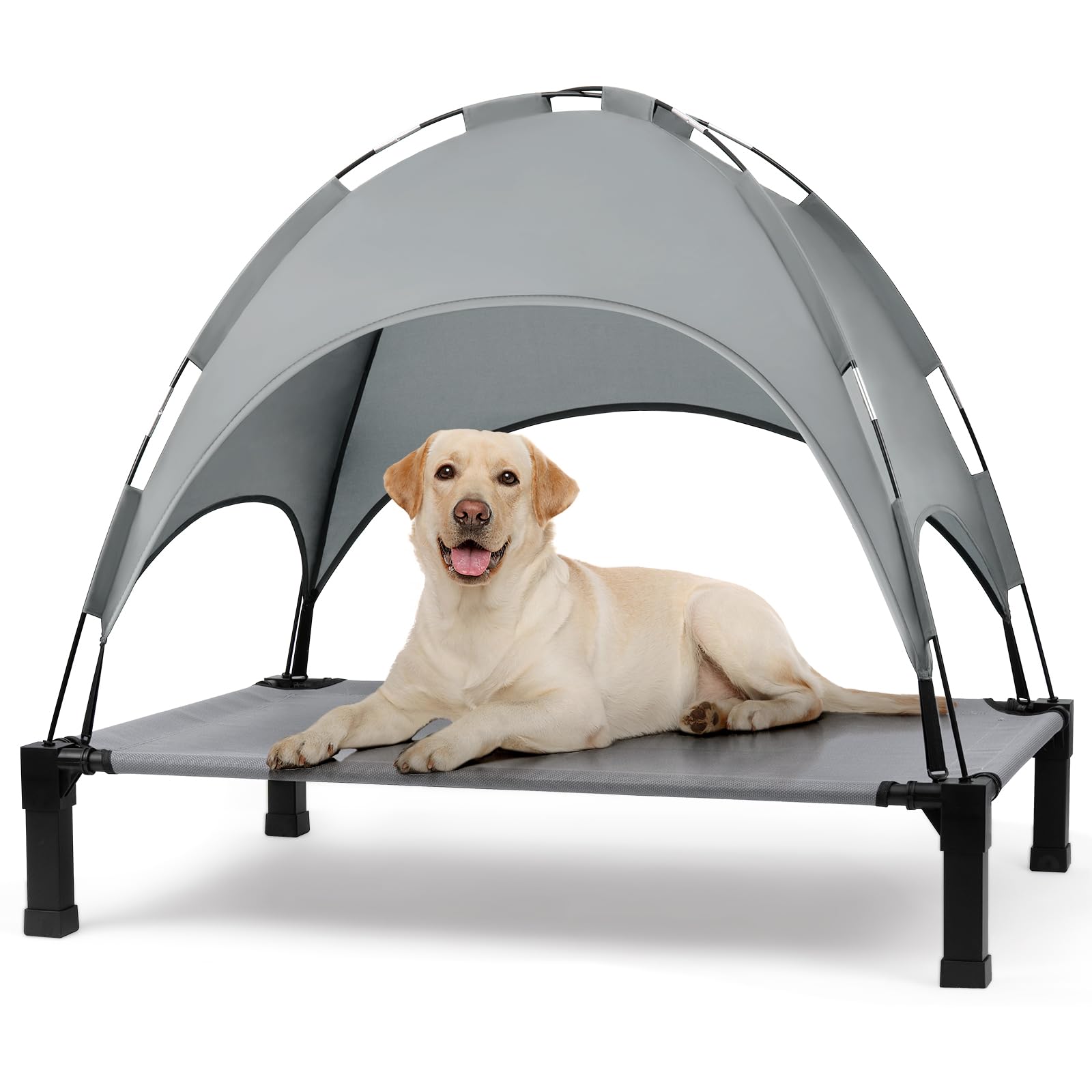 Heeyoo cama elevada para perros con dosel, ideal para días cálidos al exterior.