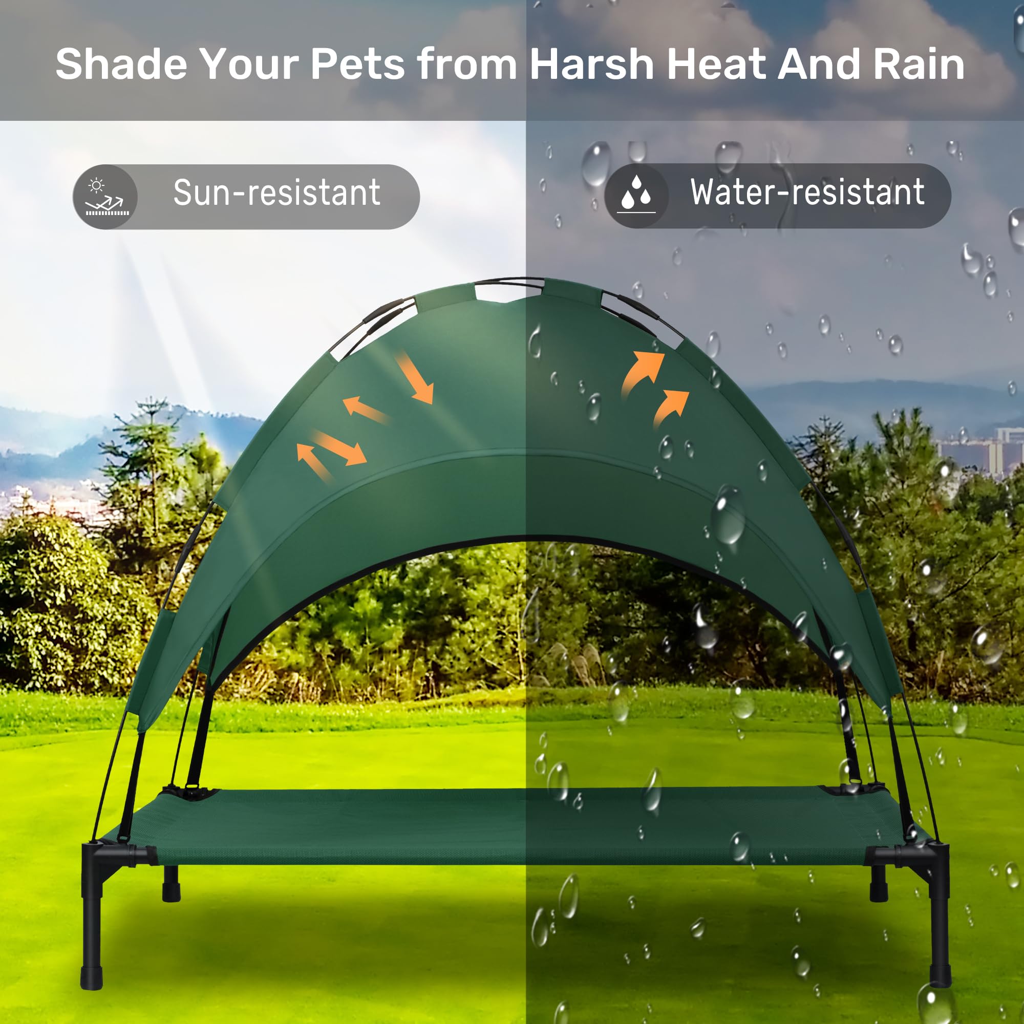 Cuna para perro Heeyoo portátil con sombra removible para uso al aire libre.