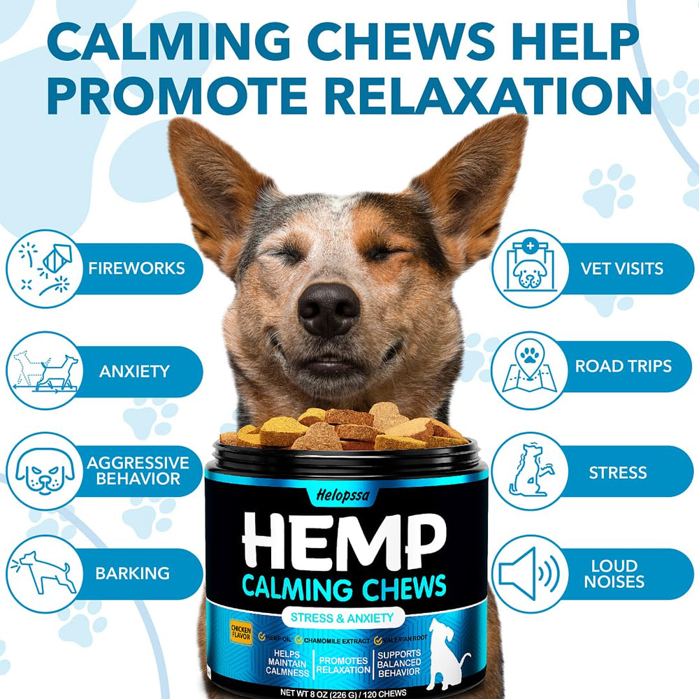Aceite de cáñamo Helopssa para perros, apoyo calmante diario.