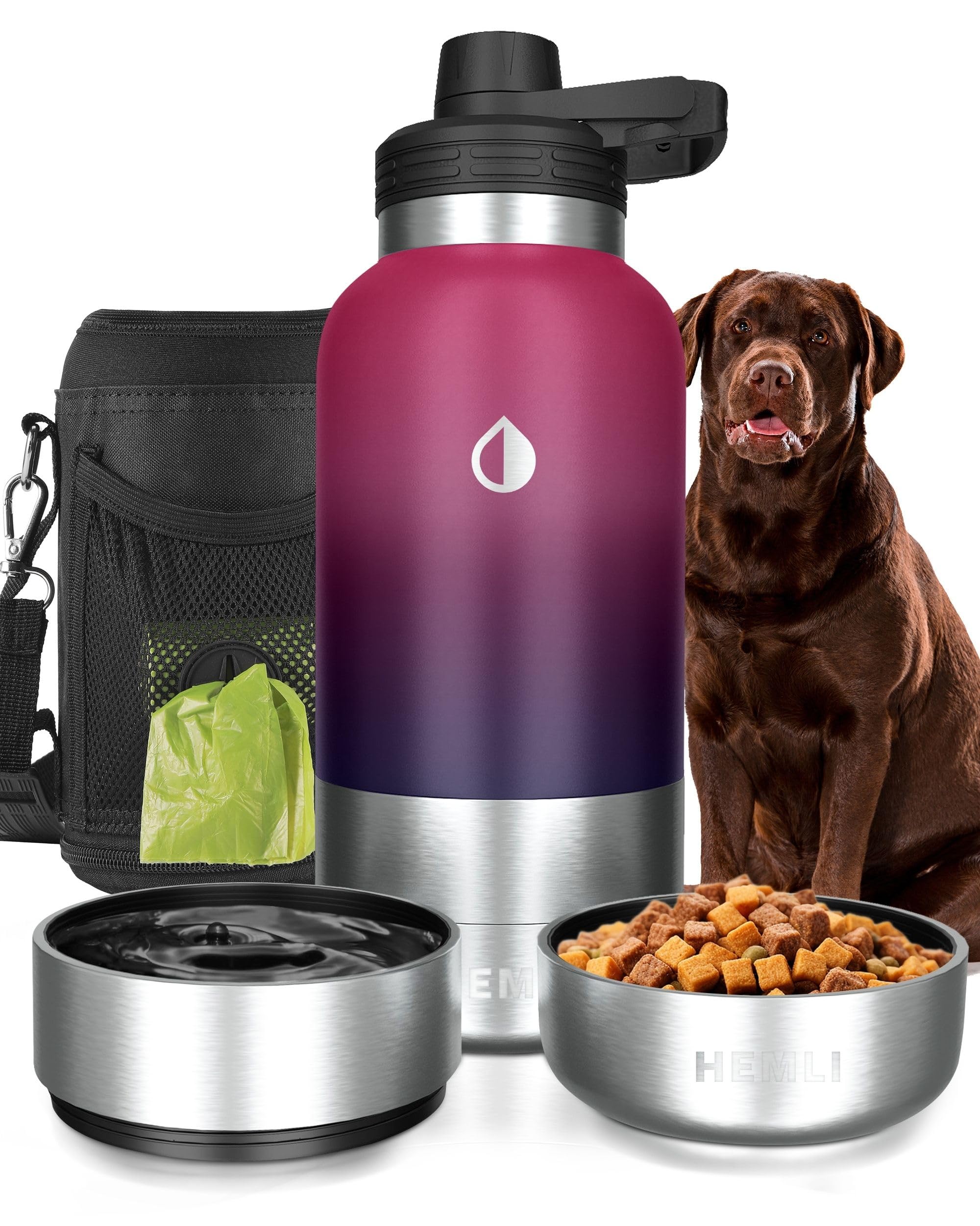 Hemli botella-agua para perro 32 oz aislada mantiene la bebida fría