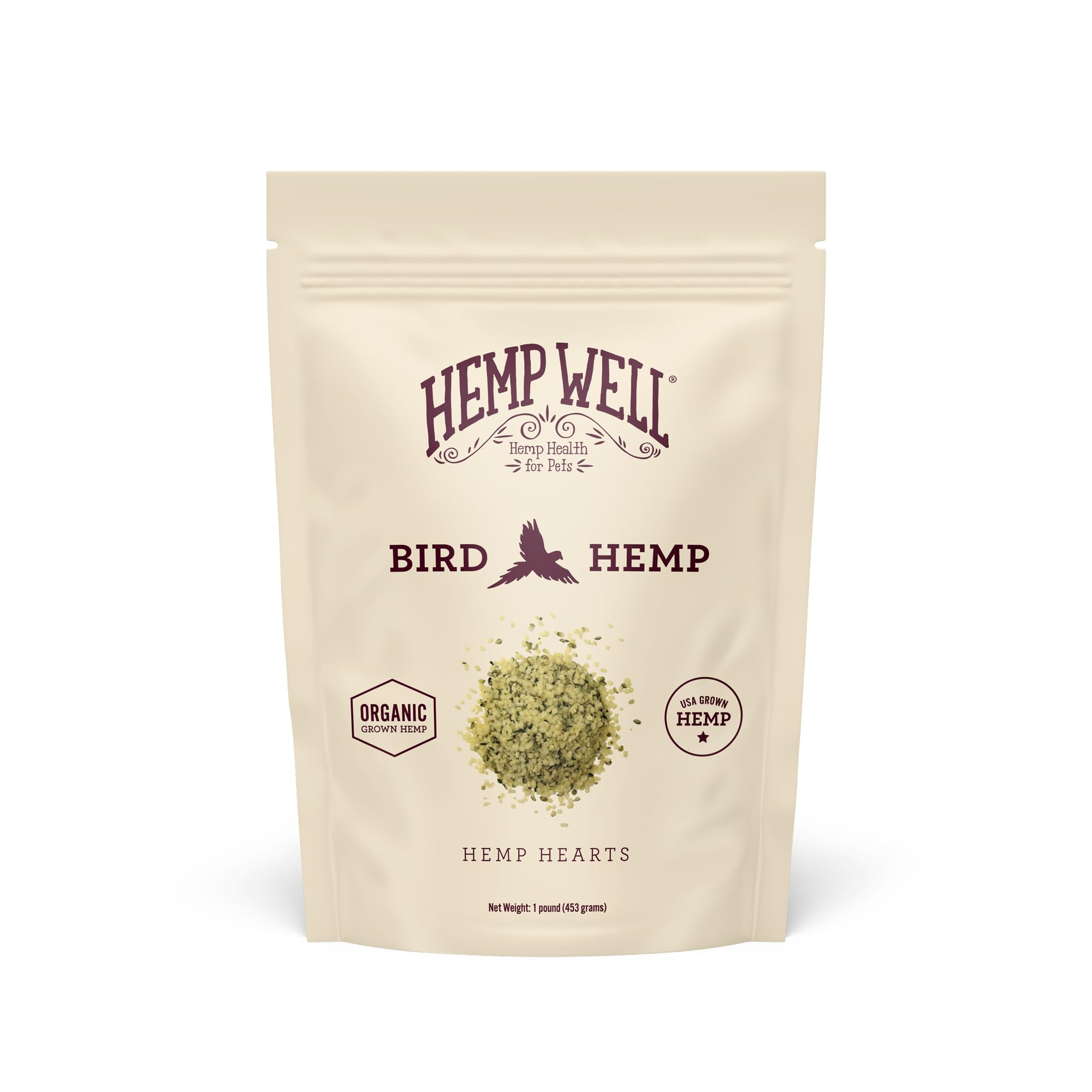 Hemp Well Canamo 1 Libra Bolsa: almacenamiento práctico para aves.