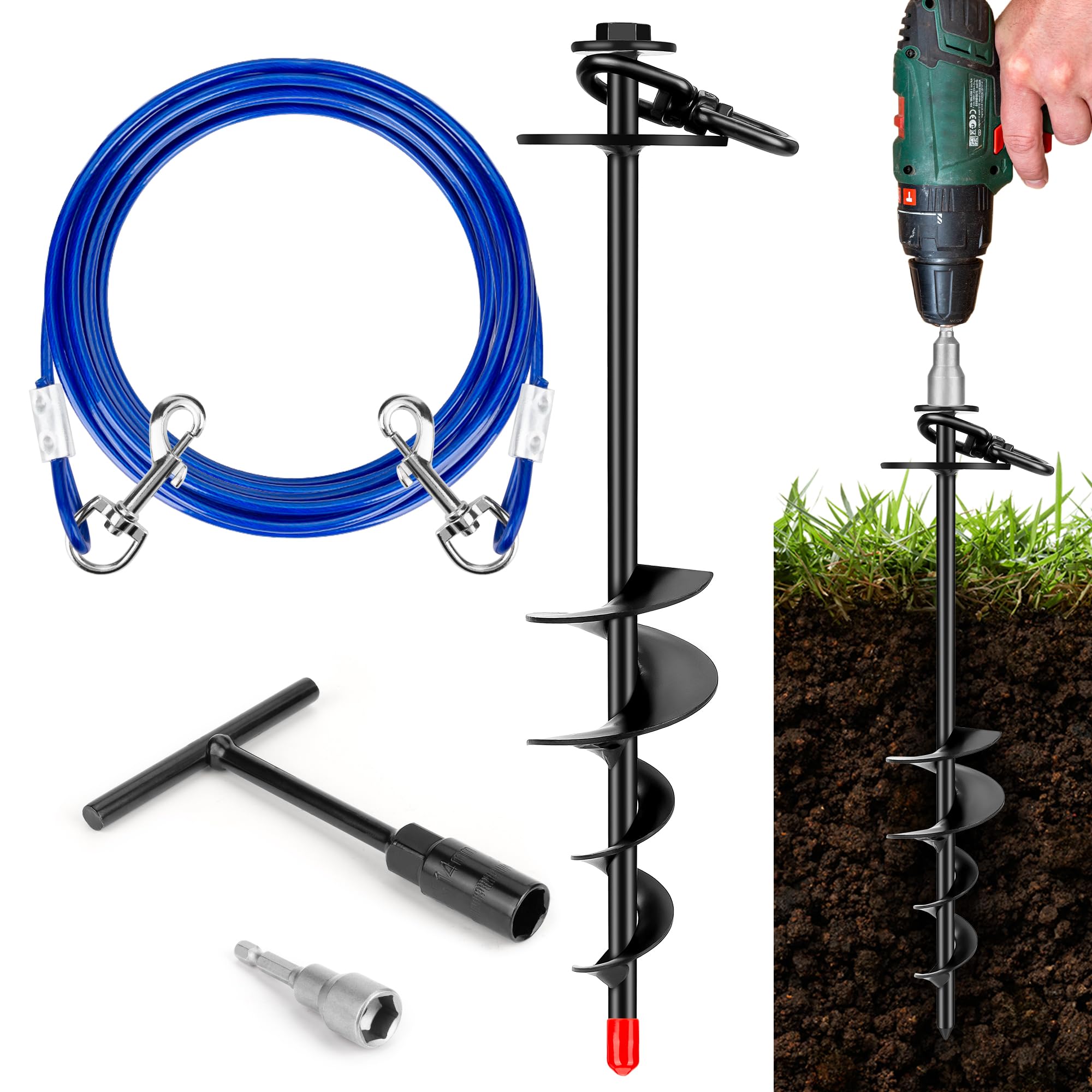 HEPFLANZE estaca para perro con giro de 360° para libertad sin enredos.