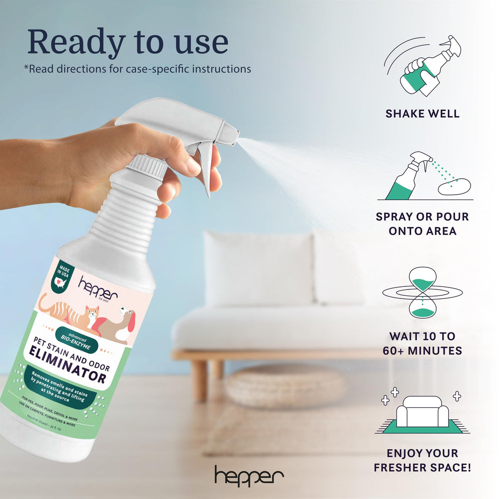 Hepper Advanced Bio-Enzyme, spray en alfombras y suelos, deja un ambiente más fresco.