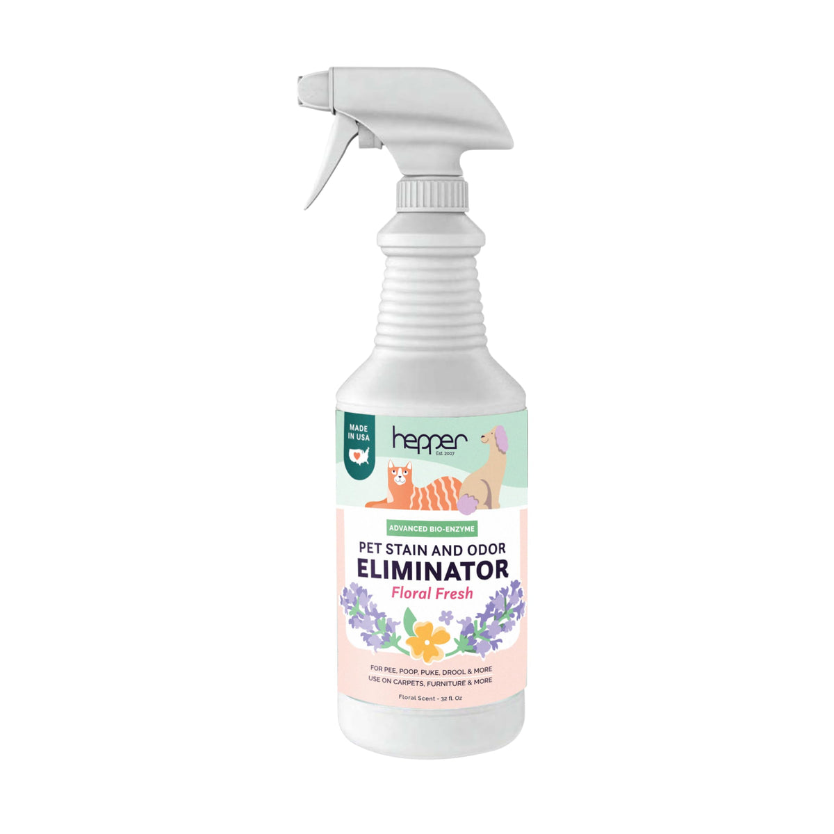 Hepper: botella-espray-bioenzima lista para usar para eliminar olores y manchas de mascotas.