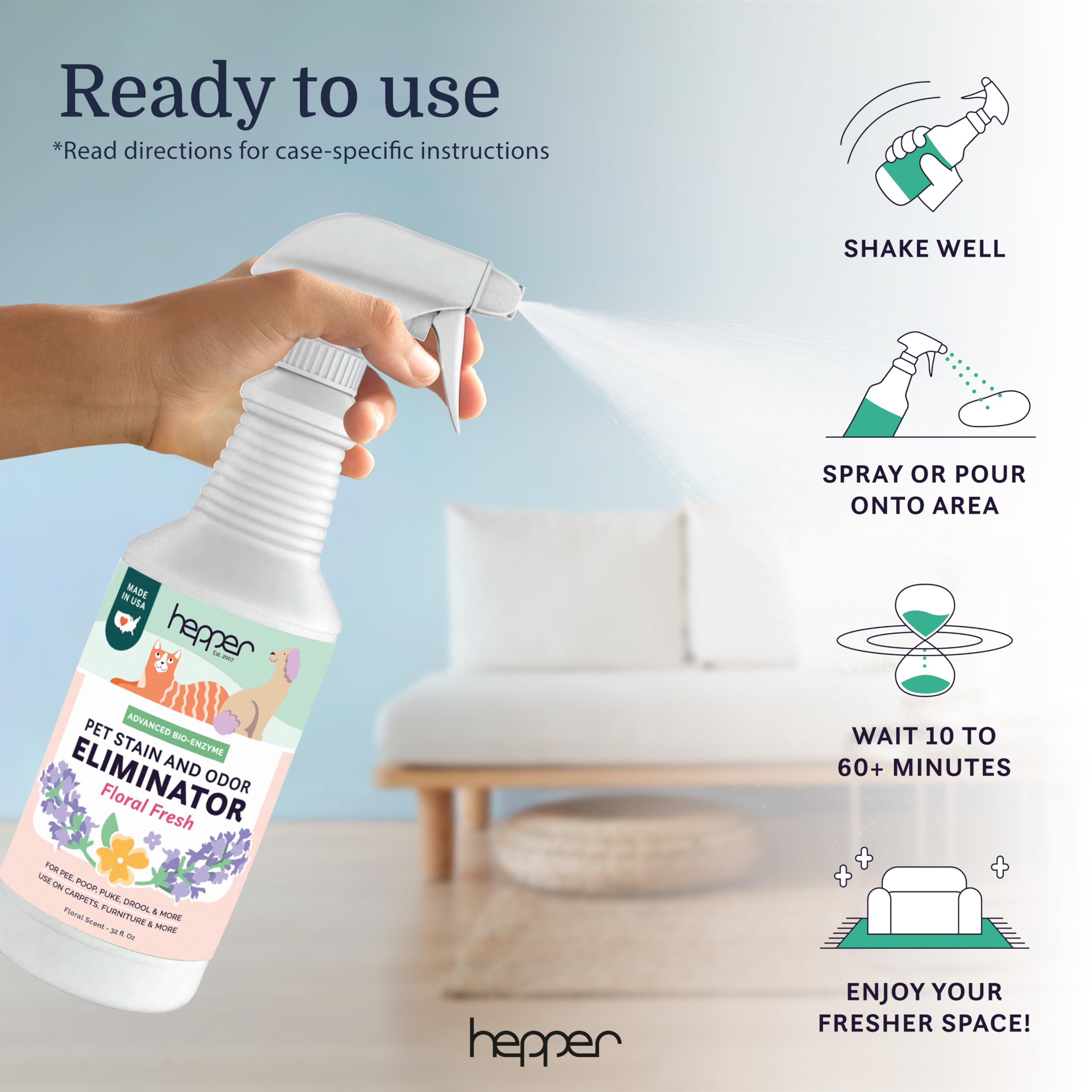 Hepper: eliminación de orina y manchas en textiles.