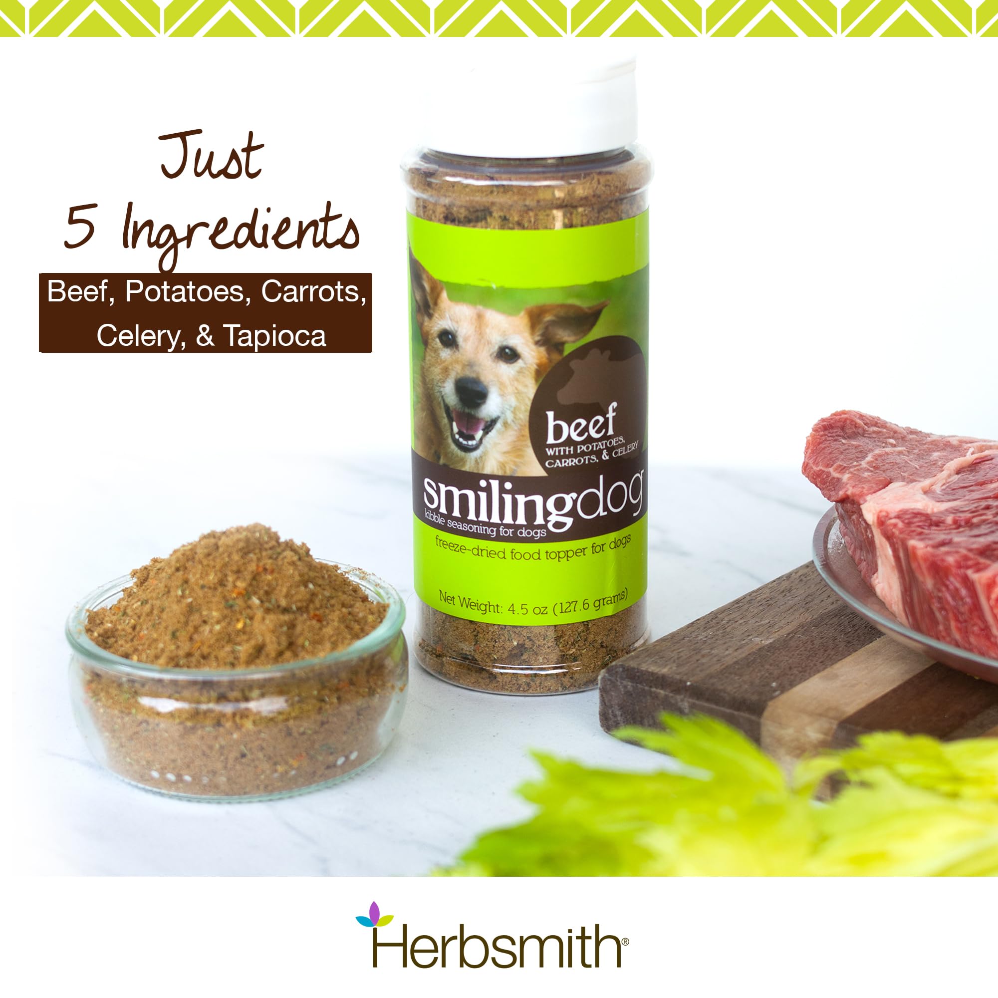 Herbsmith Kibble Seasoning incluye frutas y verduras para sabor natural