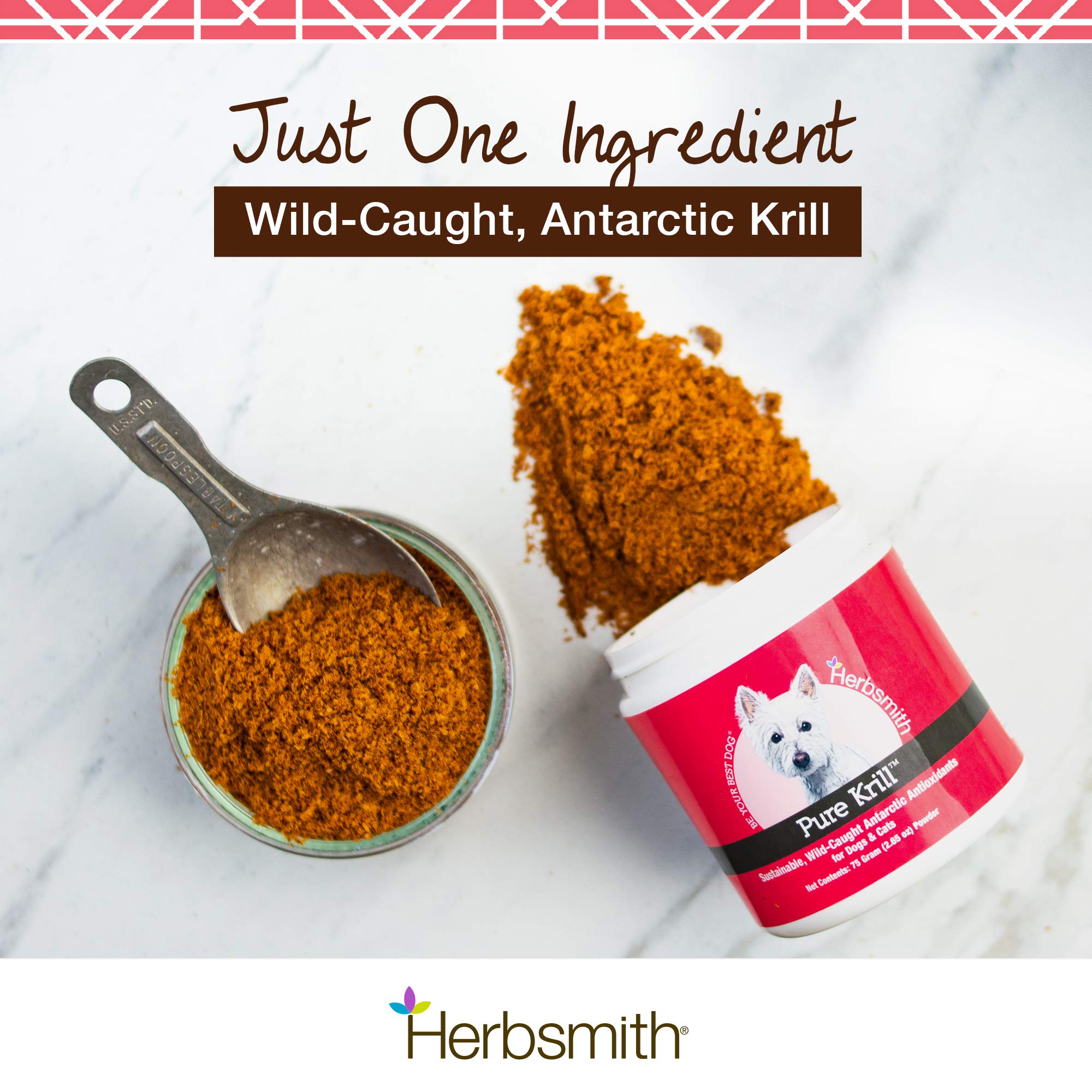 Etiqueta de Herbsmith Pure Krill con ingrediente único y claro.