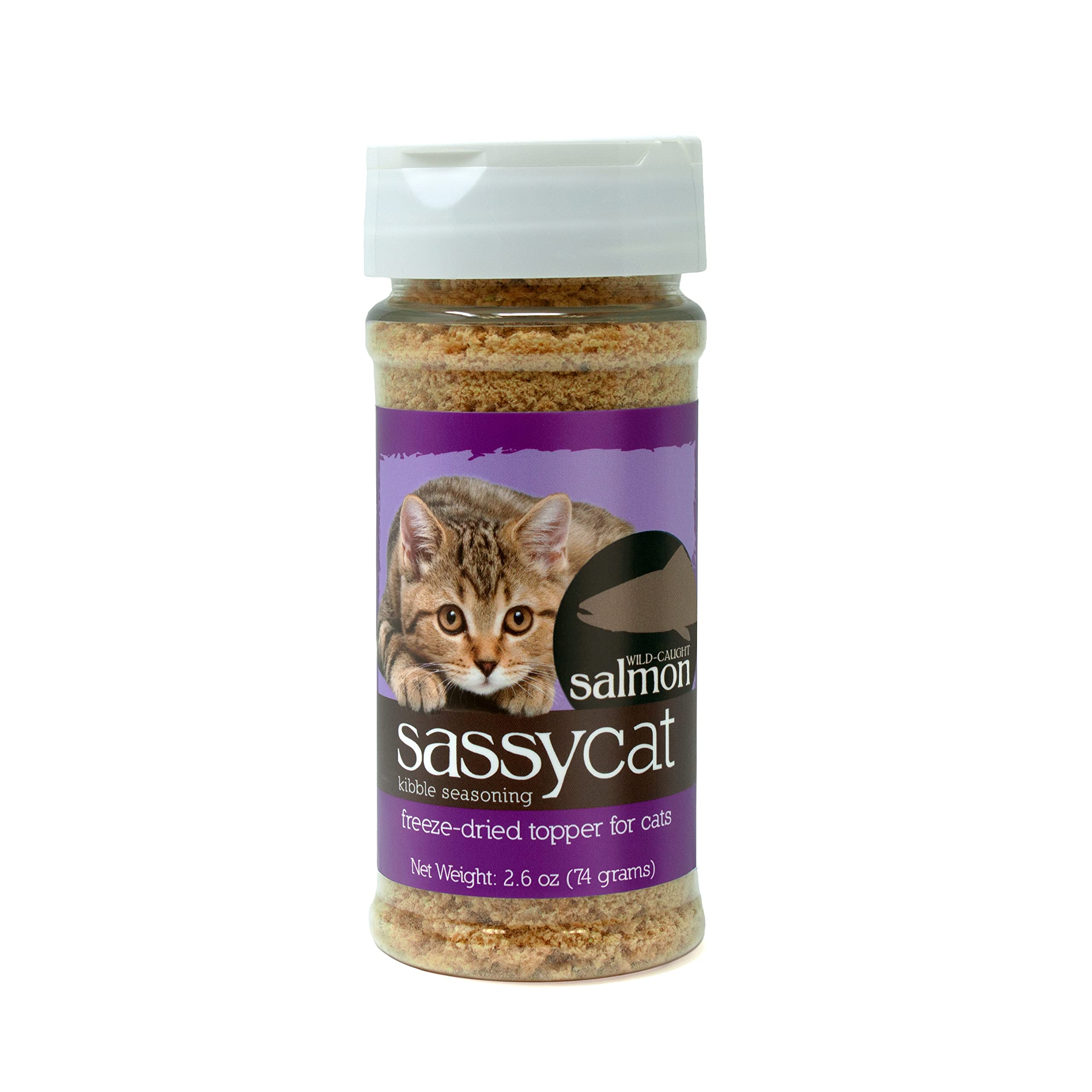 Herbsmith Sassy Cat Sazonador para croquetas con salmón deshidratado, realza el sabor para gatos.