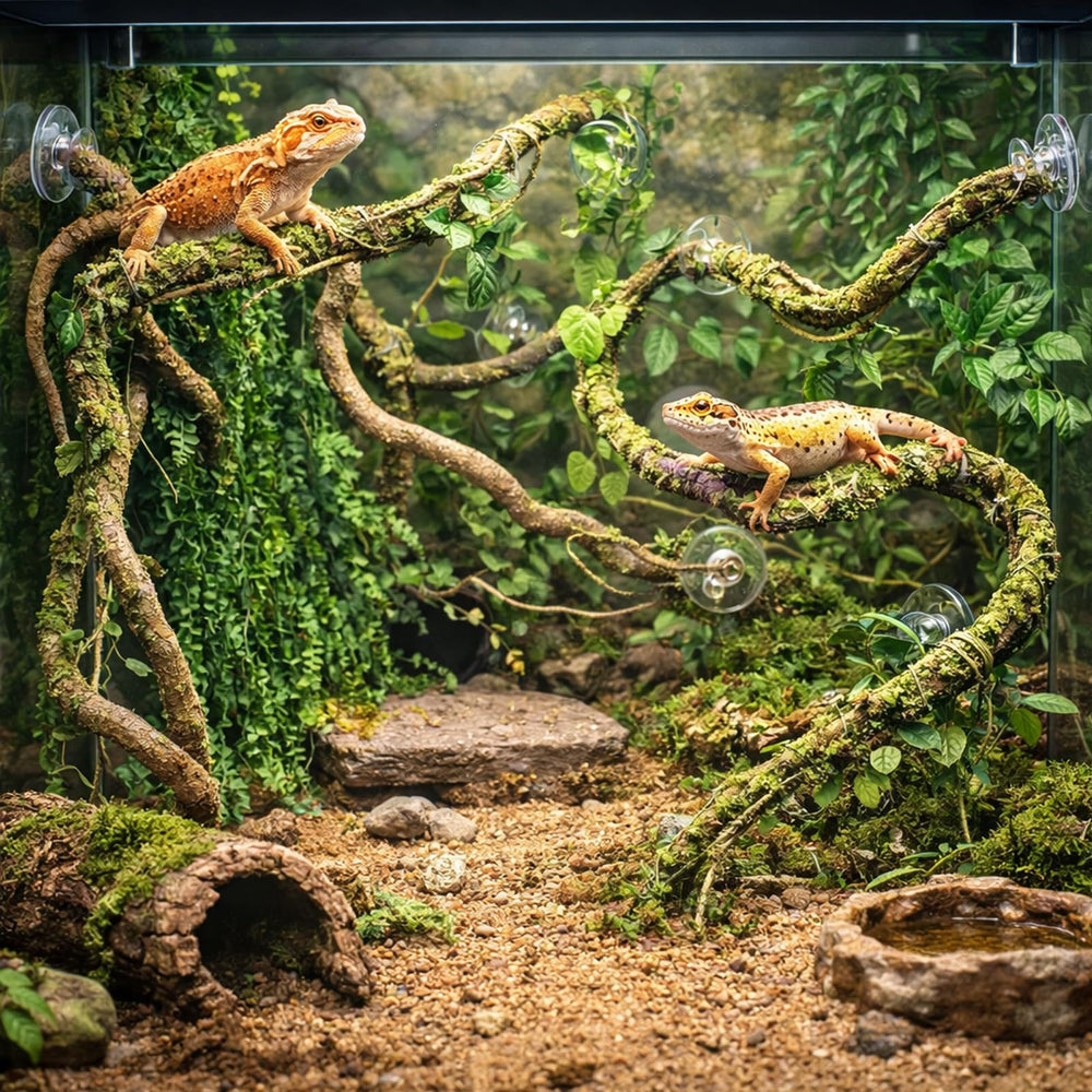 HERCOCCI hojas verdes largas, decoración versátil para reptiles.