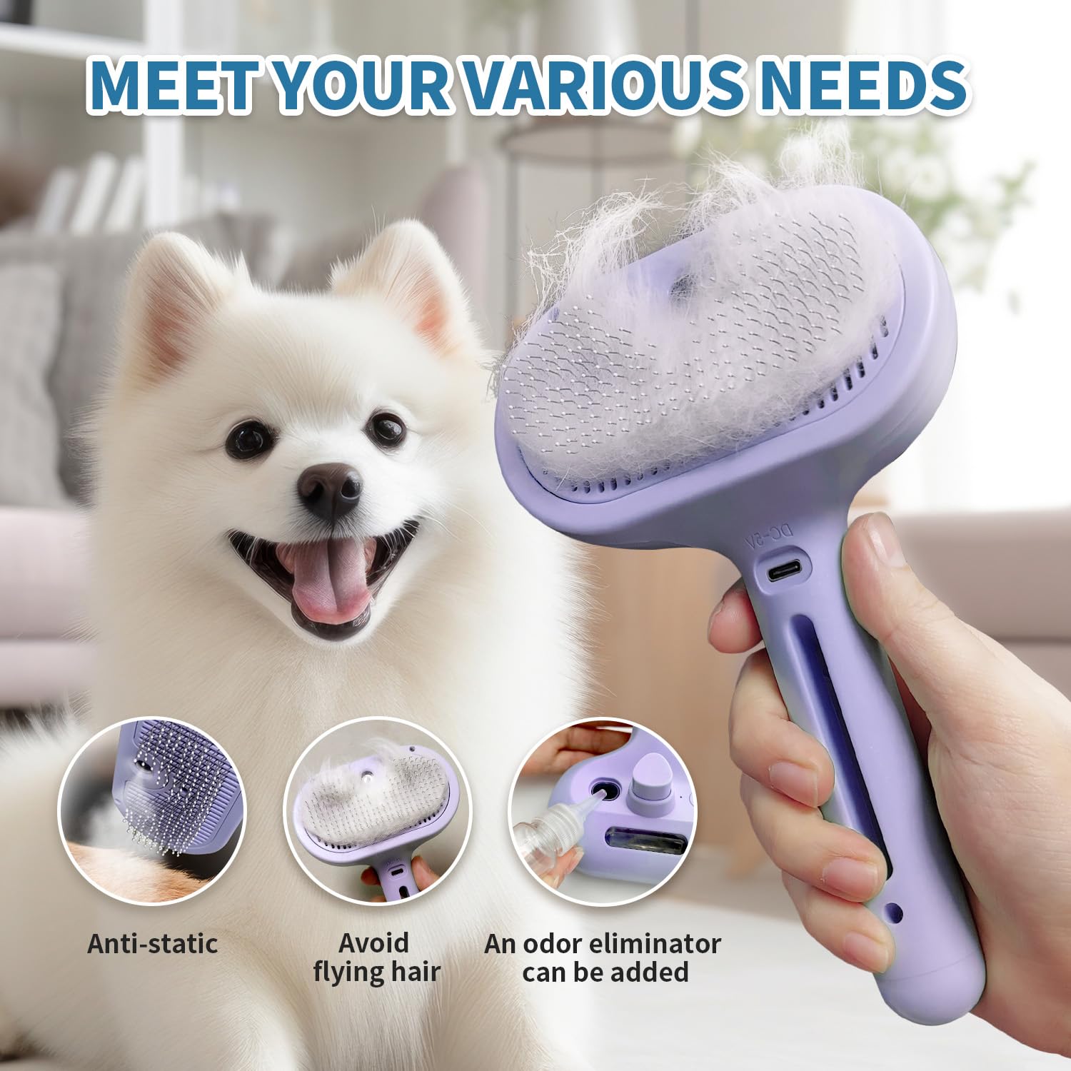 HeroKitty cepillo antiestático para mascotas, vapor suave para el pelaje.