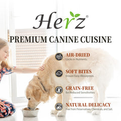Herz ingredientes naturales, carnes de calidad y verduras visibles en la mezcla