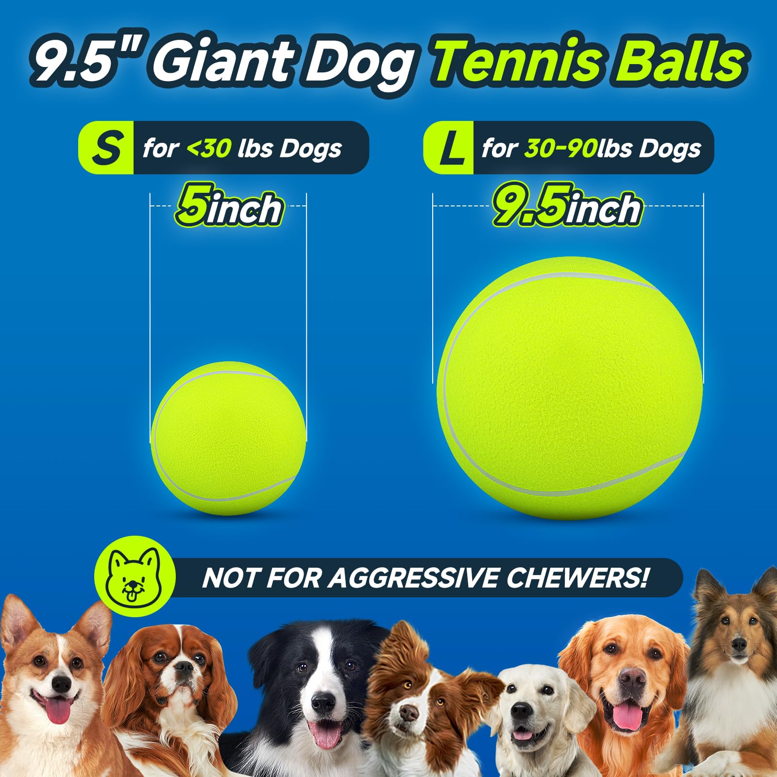 Pelota tenis gigante amarilla HETOO para perros, mejora visibilidad
