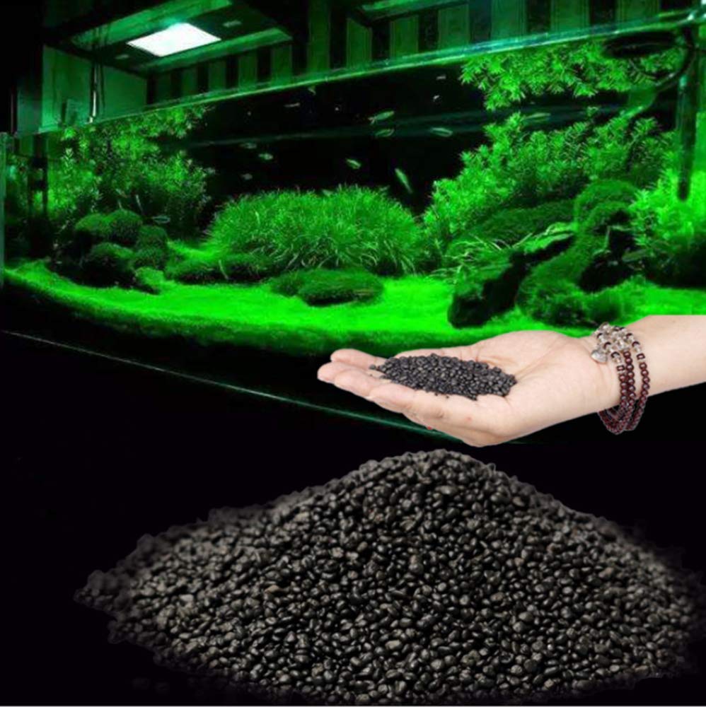 Hewnda substrato acuario 2lb, textura negra en primer plano para plantas sanas