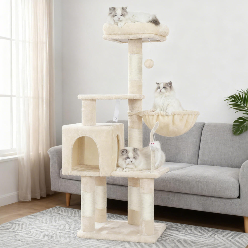 Heybly cat-tree acabado beige: diseño neutro que complementa cualquier ambiente.