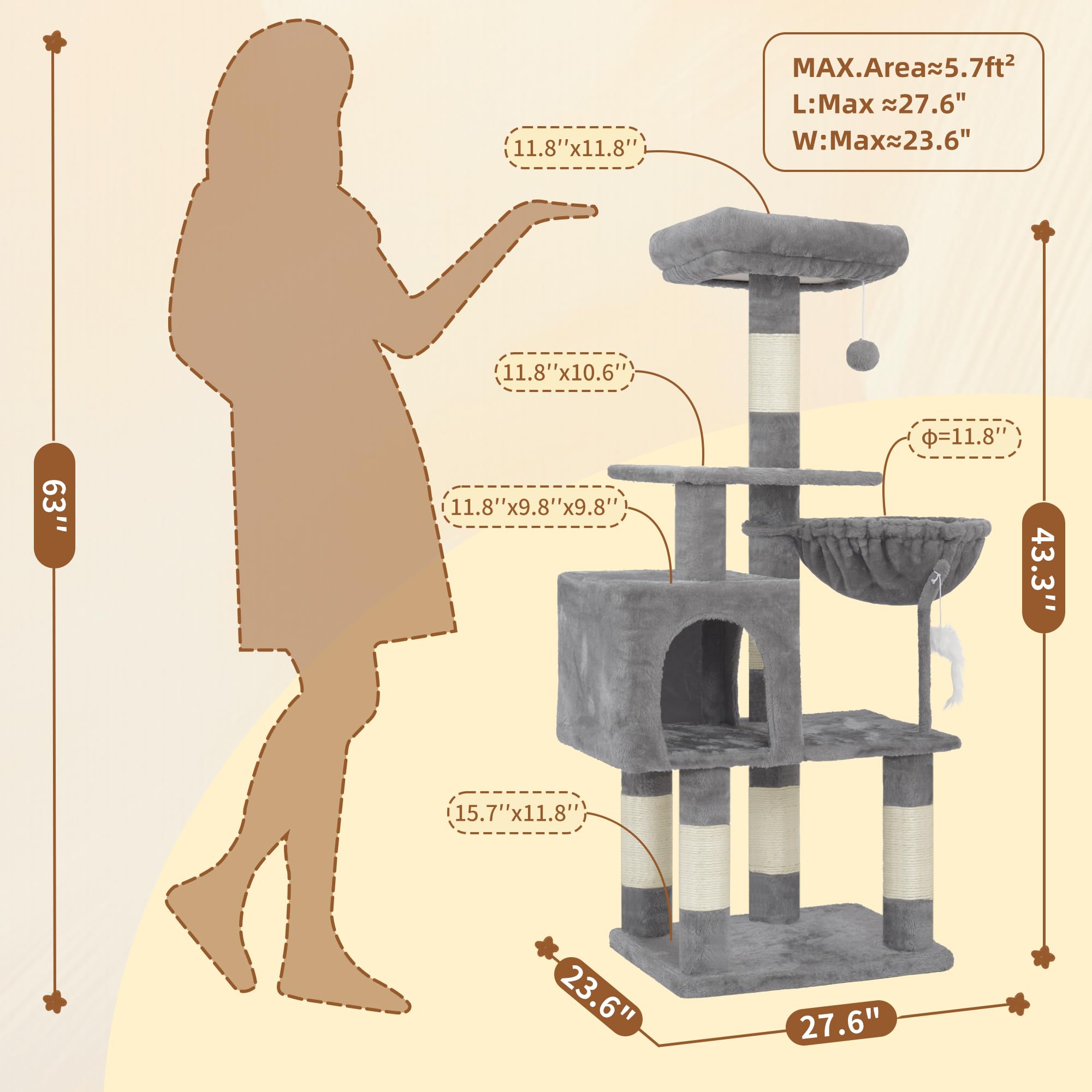 Heybly Cat Tree hamaca acolchada para siestas tranquilas