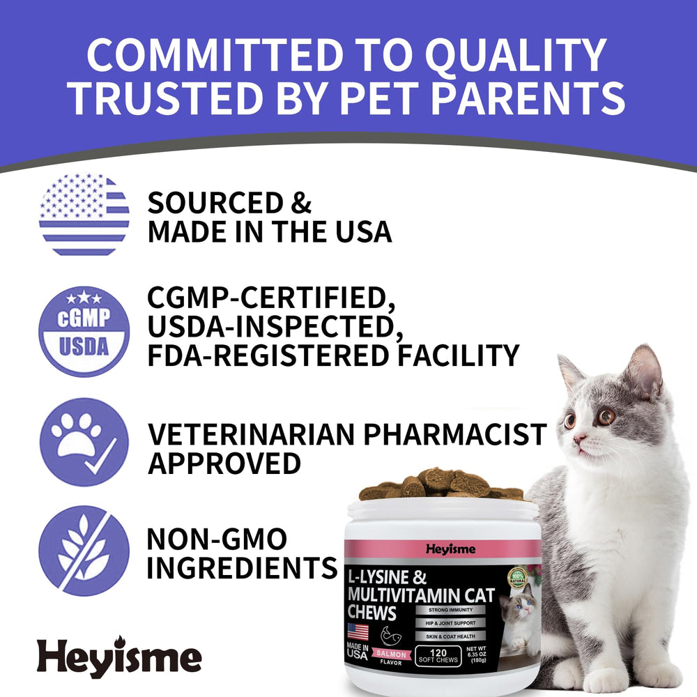 HEYISME L-Lisina para gatos: multivitaminas para apoyo diario y bienestar general.