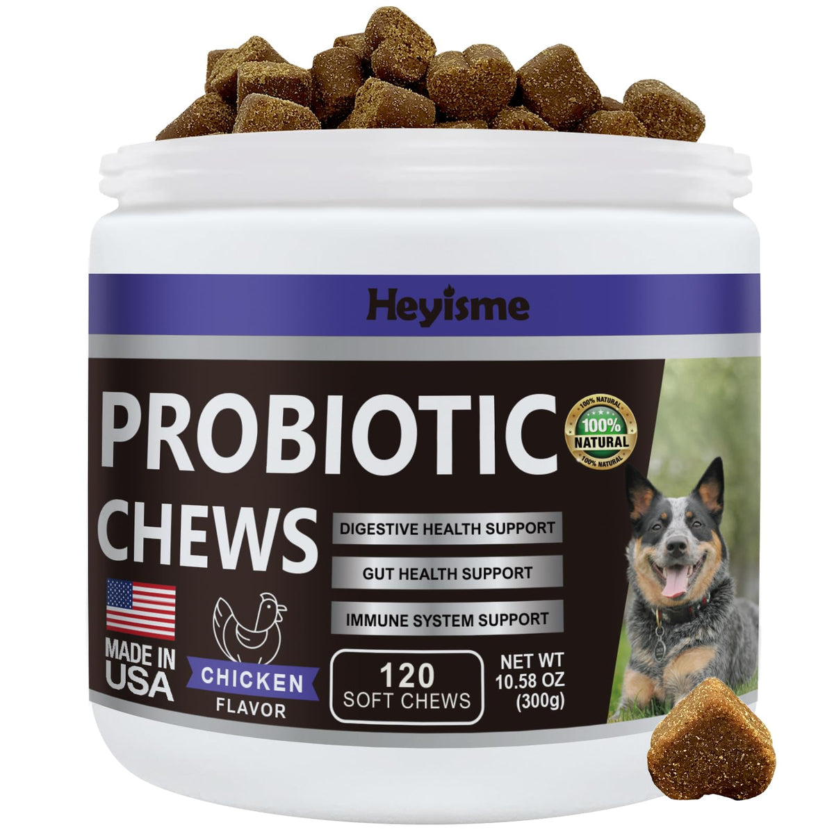 HEYISME probióticos para perros: balance de la flora intestinal y digestión.