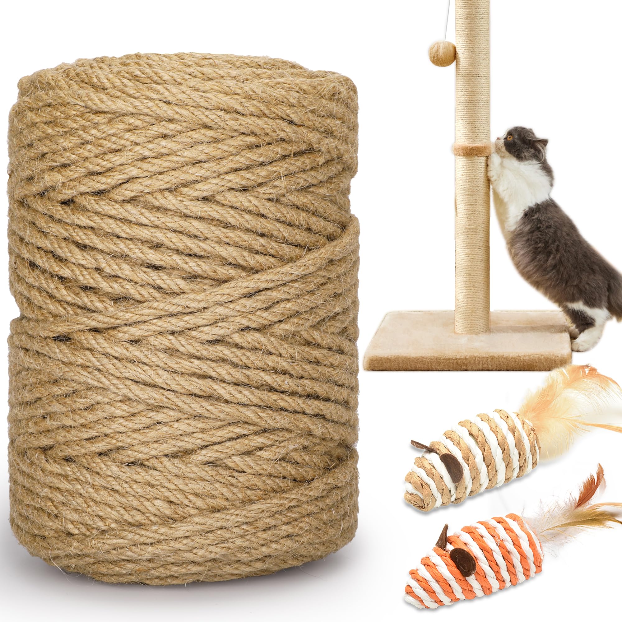 HezzLuv cuerda sisal natural 328ft para postes de rascado y muebles.