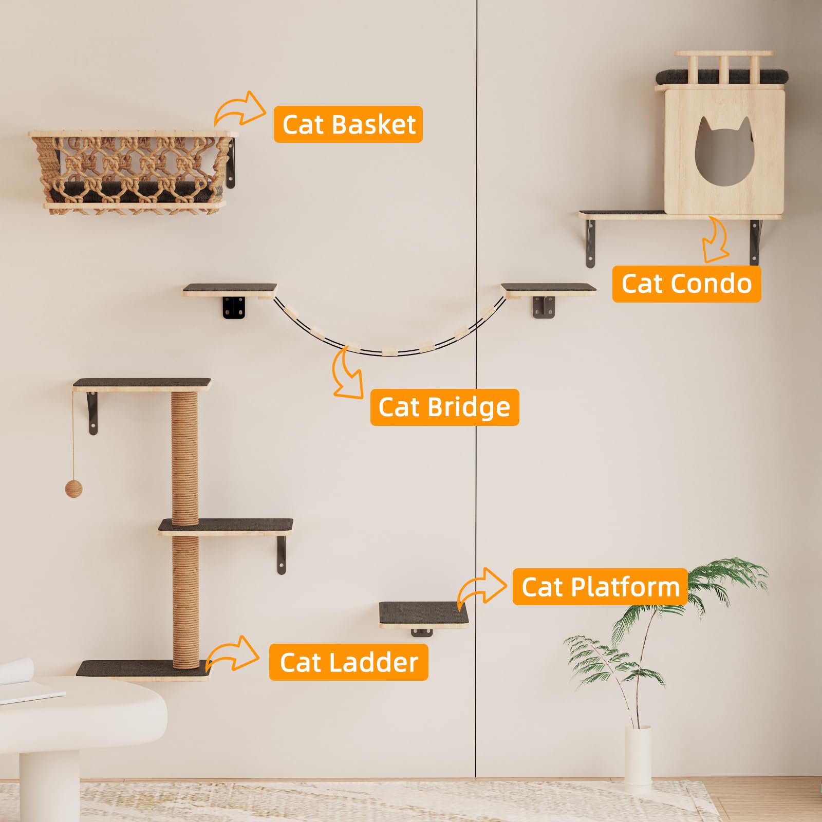 HHOFURN estanterías para gatos soportes triangulares: estabilidad sólida para cada estante.