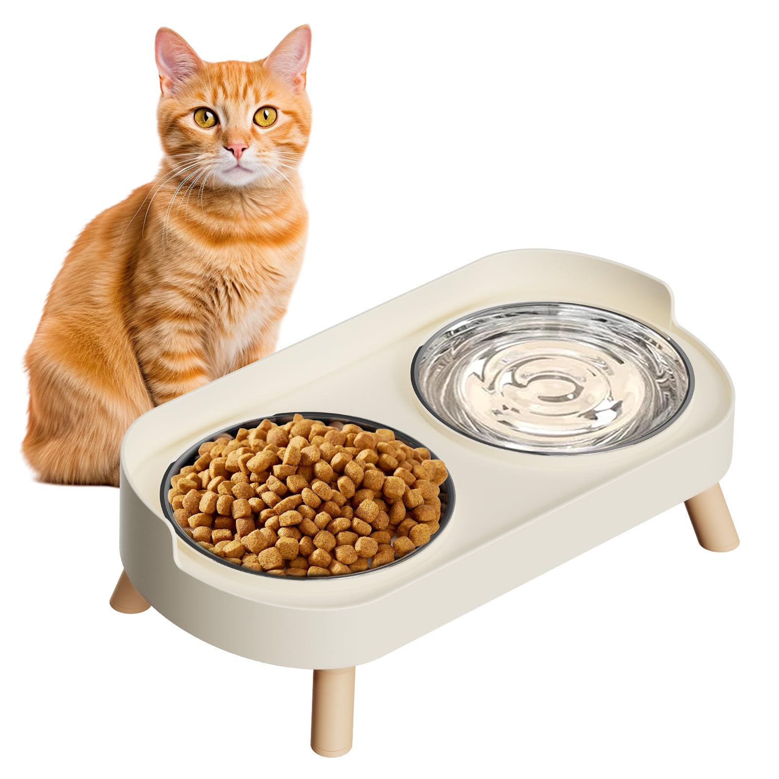 Conjunto HIAIEVIY plato elevado para gatos mejora la postura durante la comida
