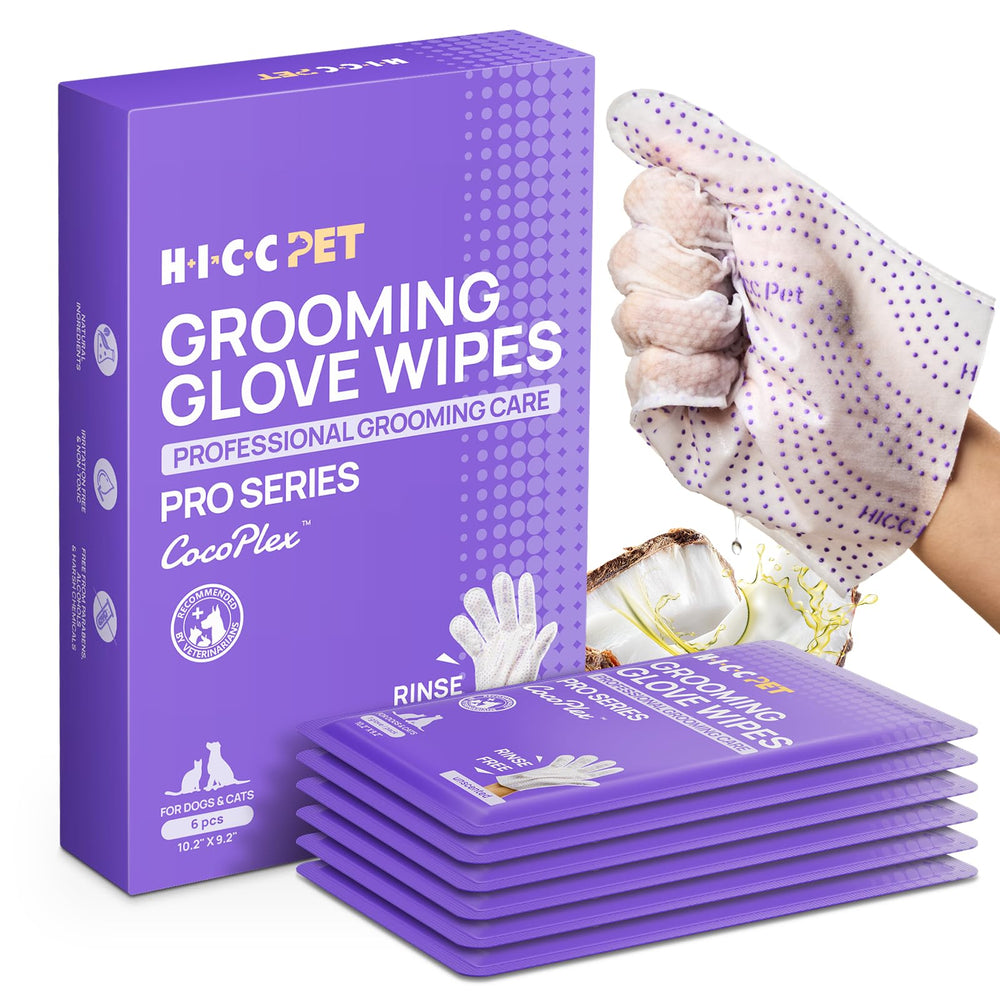 HICC PET Glove Wipes Pro frontal 3D para limpieza profunda del pelaje.