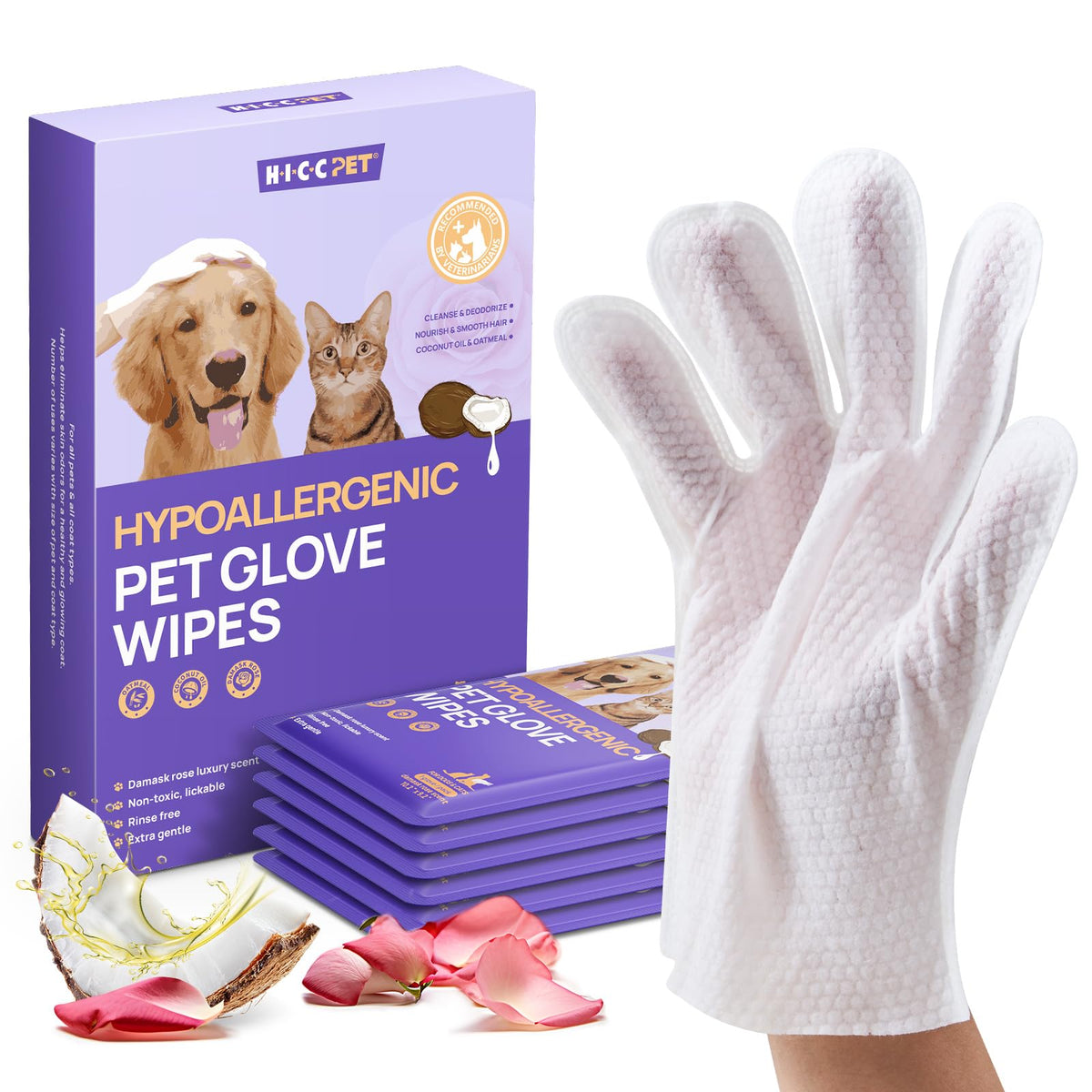 Guantes HICC PET para perros y gatos: limpieza desodorizante rápida del pelaje.