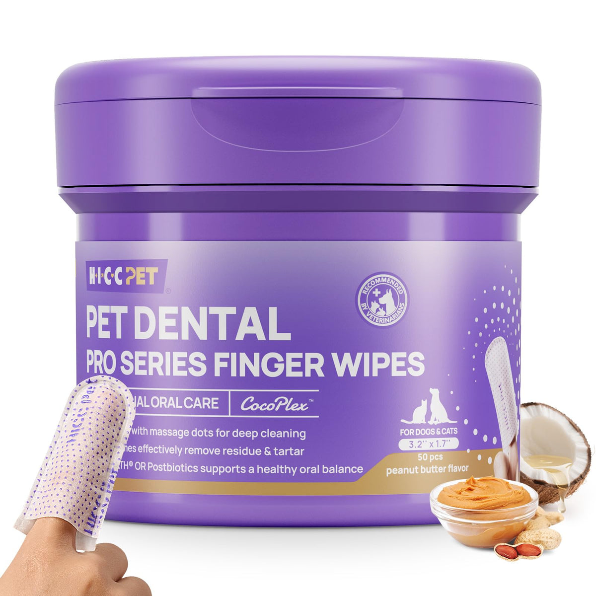 HICC PET Pro: toallitas dientes de dedo para perros y gatos, limpieza bucal eficaz y fácil.