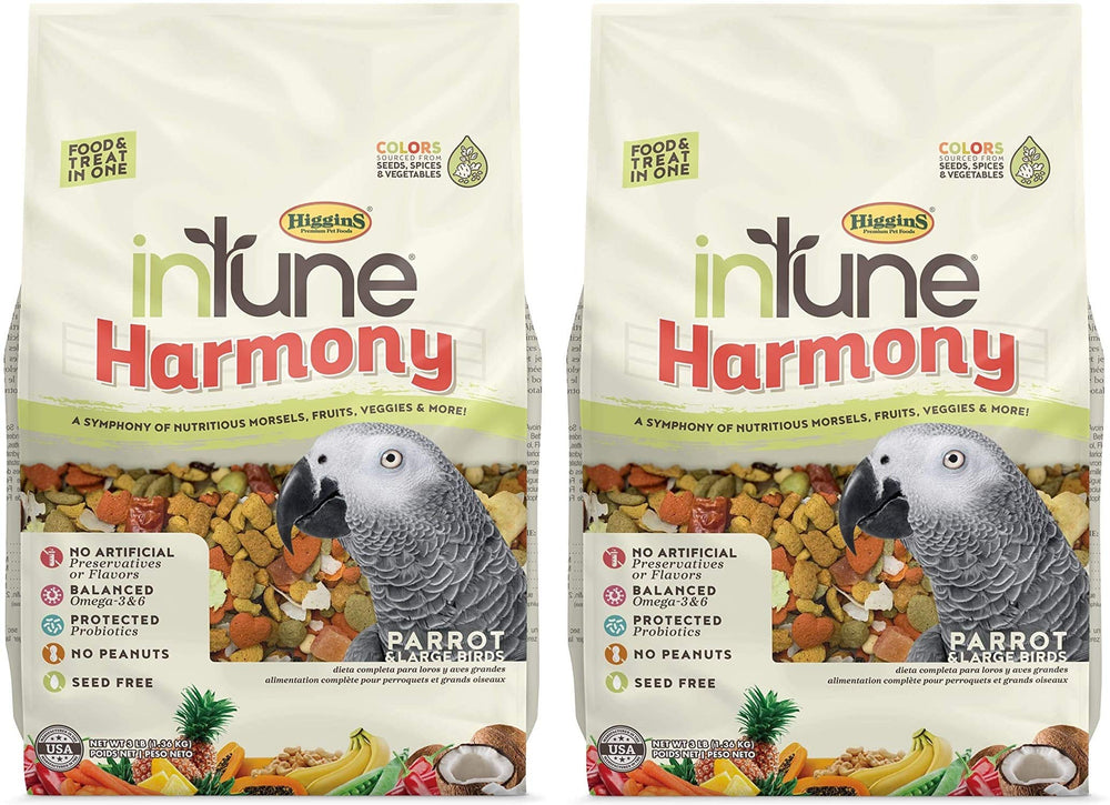 Higgins Intune Harmony para loros, dos paquetes, dieta equilibrada para aves grandes