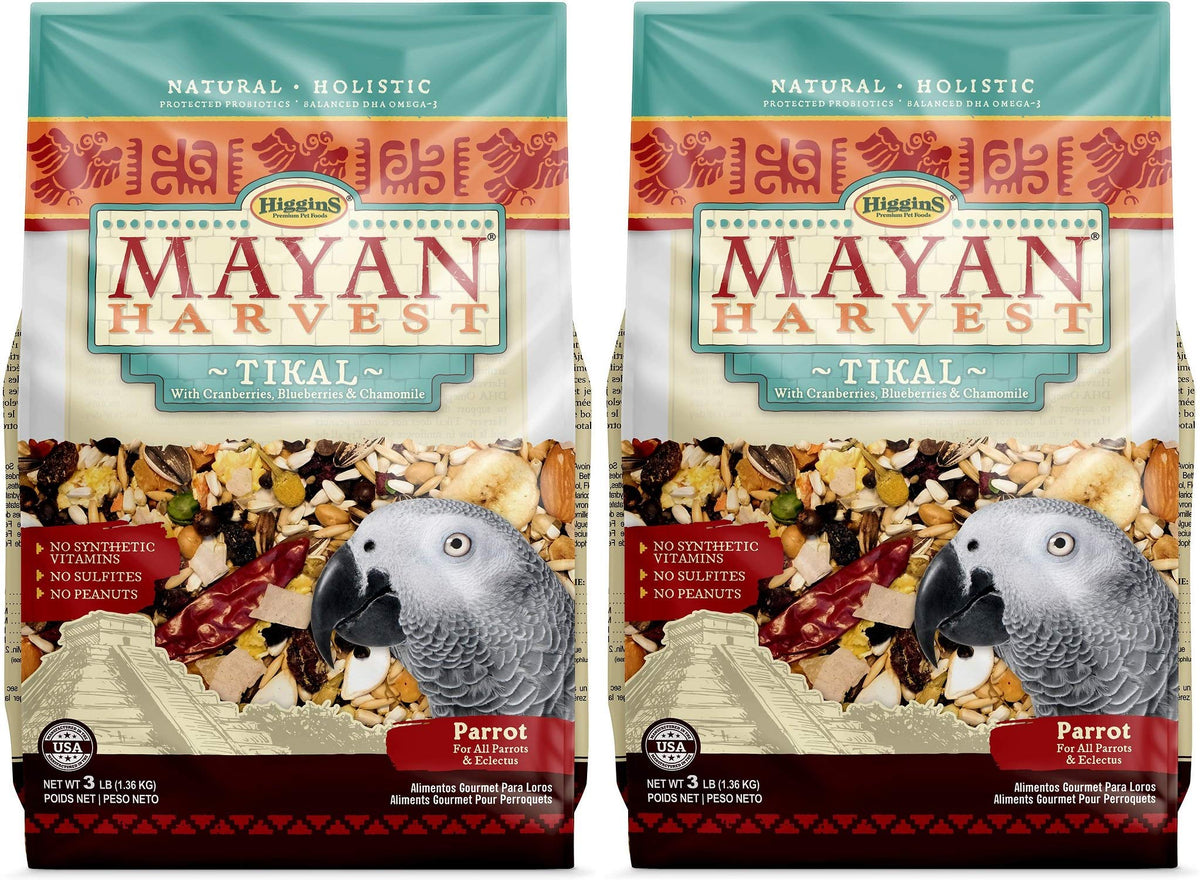 Alimento para loro Higgins Mayan Harvest Tikal, empaque de dos paquetes, fácil de almacenar y alimentar.