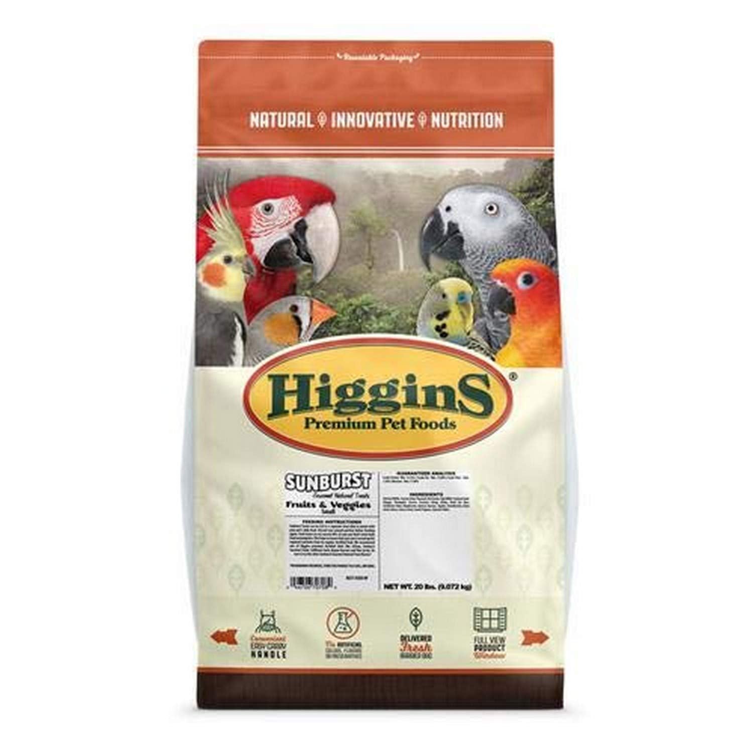 Higgins Sunburst Fruta y Verdura, bolsa de 20 libras, snack natural para mascotas pequeñas.