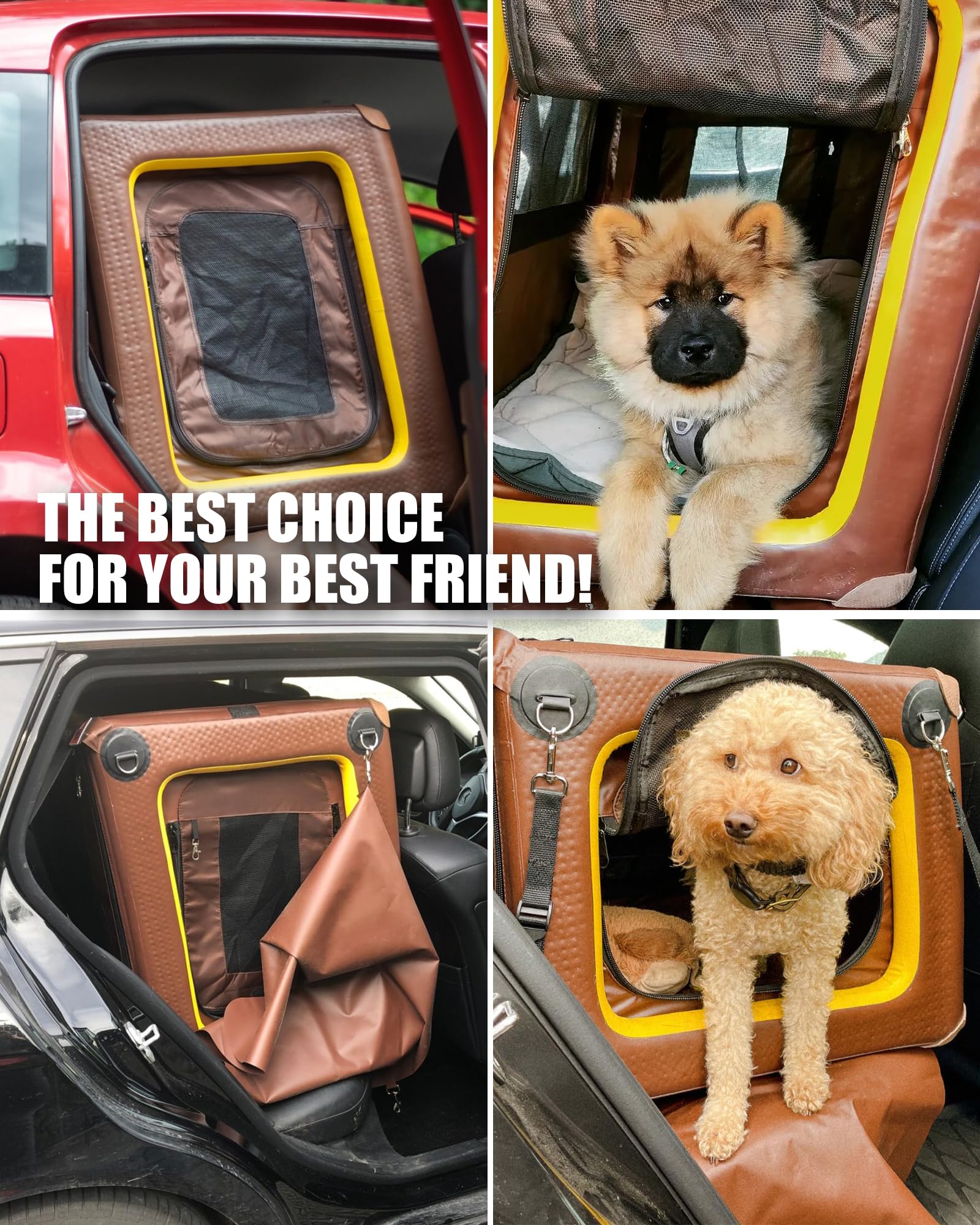 Highpi caja para perros en coche diseño sin marco y plegable para viajar.