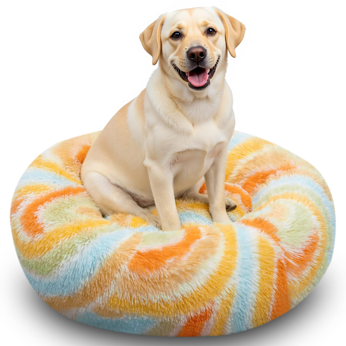 Cama HiiARug redonda suave, descanso calmante para perros y gatos