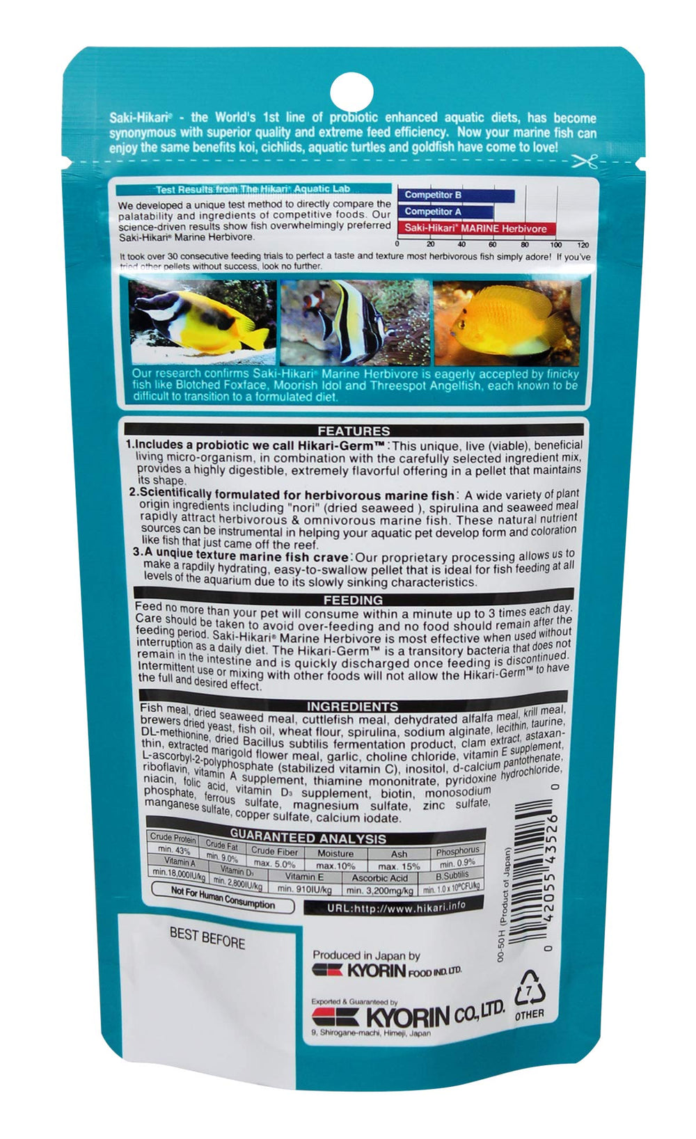 Hikari 042221: pellets hundentes para peces marinos, alimentación diaria confiable.