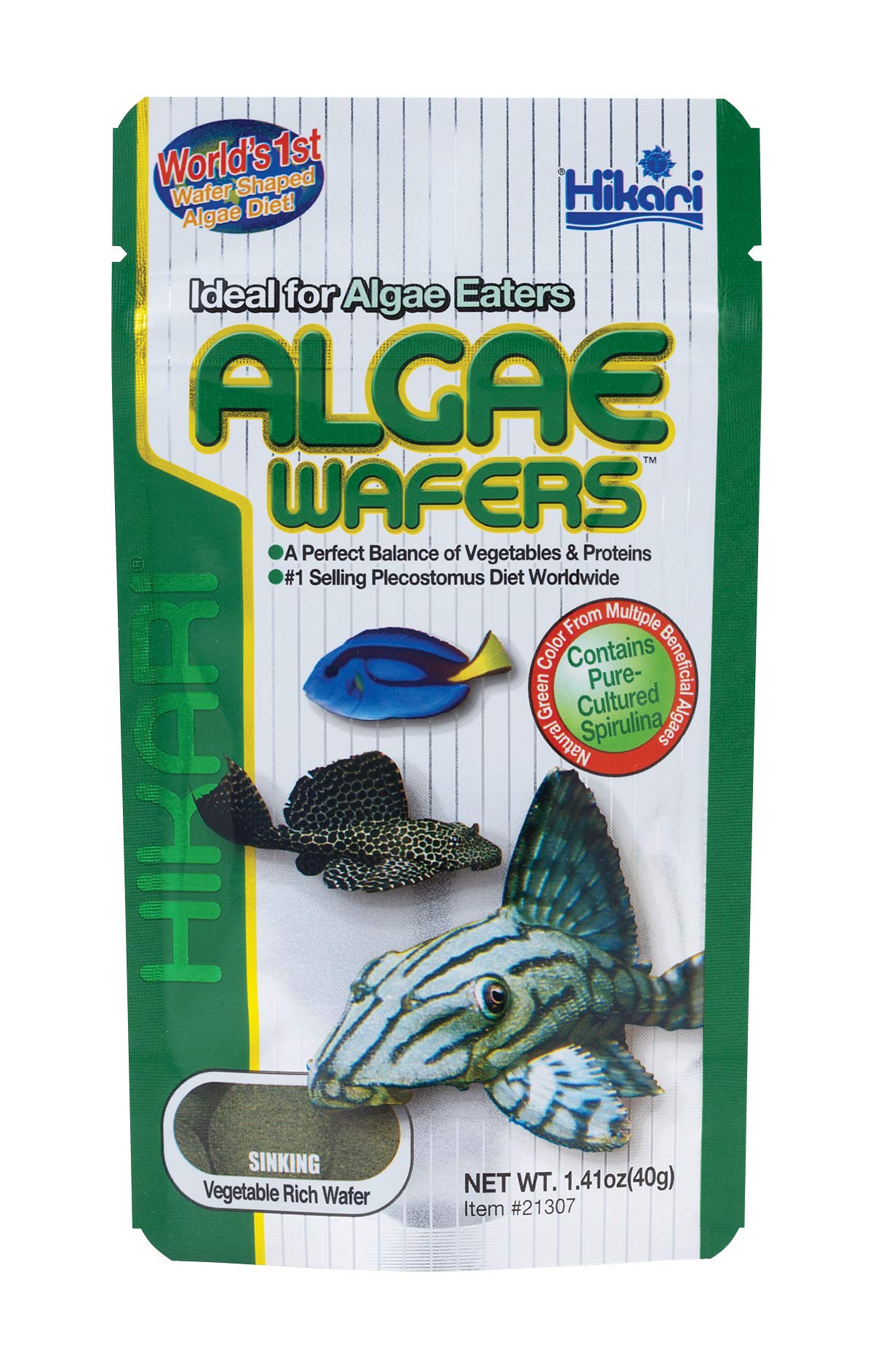 Hikari pastilla de alga tropical en empaque visible para almacenamiento práctico.
