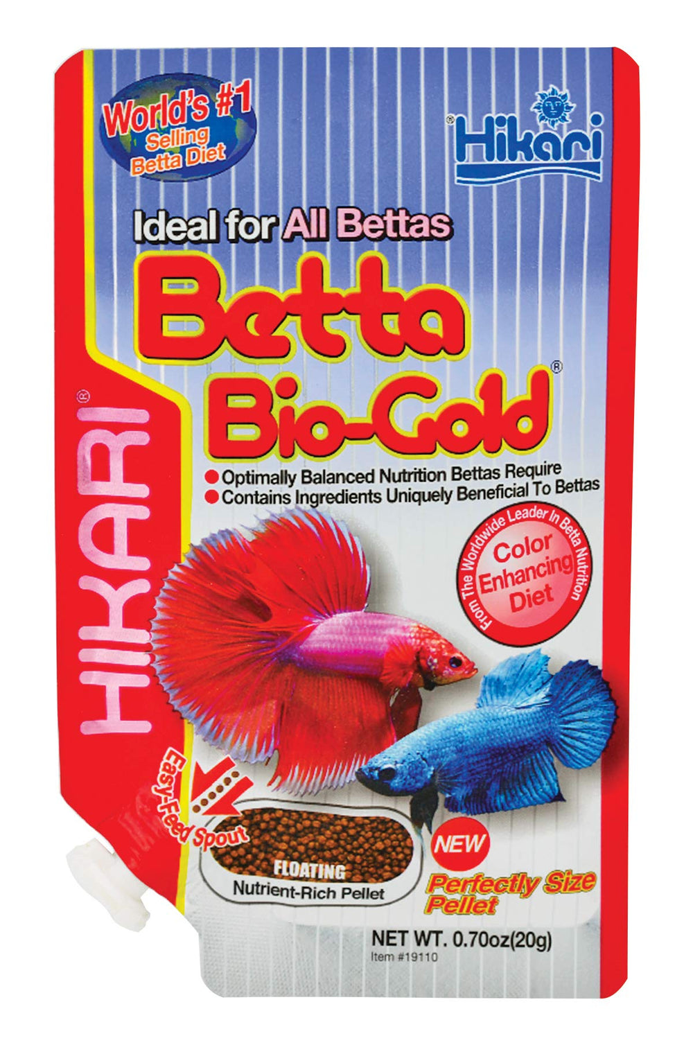 Pellets de Hikari Betta Bio-Gold para alimentación diaria de bettas.