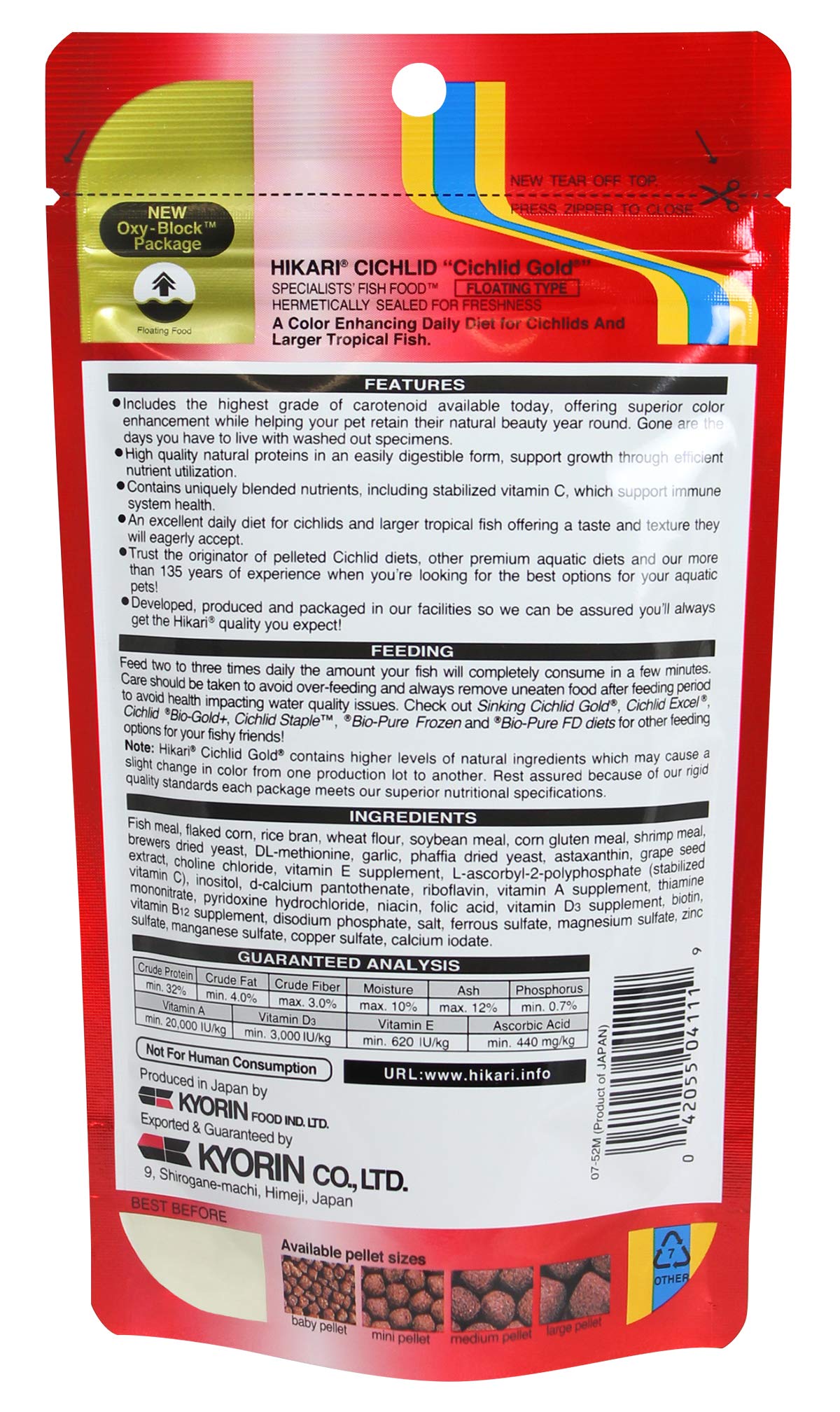 Hikari Cichlid Gold: pellets en agua clara para evitar turbidez.